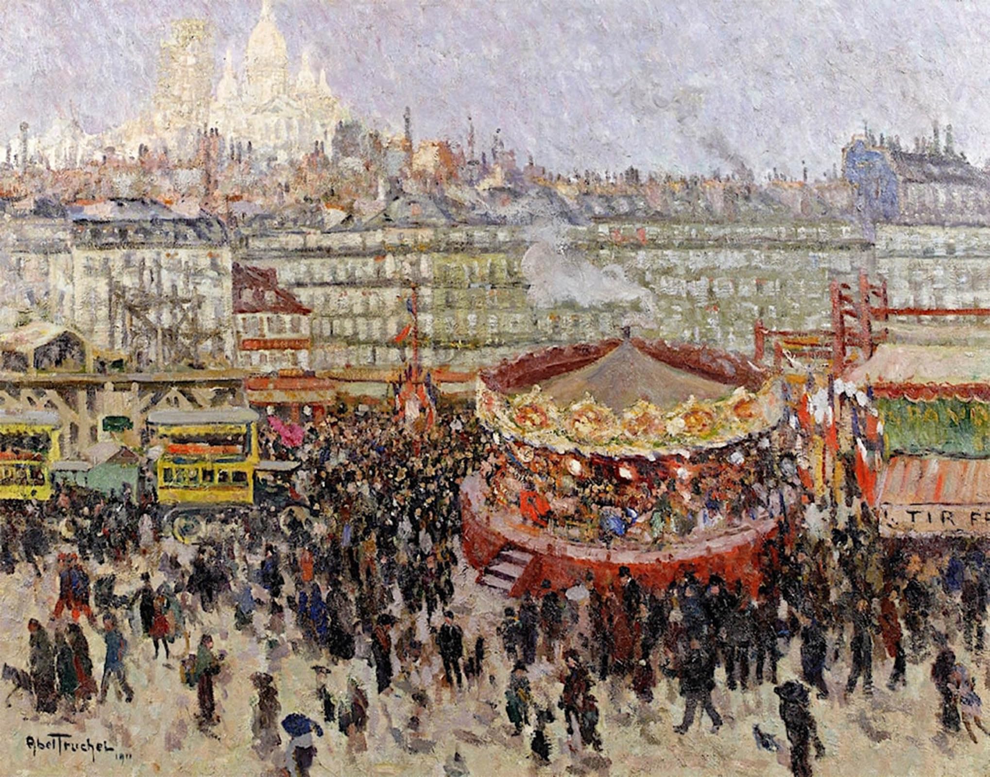 Posteriik No Frame Vintage Art Print Images Pictures Print Fairground In Montmartre By Louis Abel-Truchet Modern Colour Posters For Office Home Decor 60X90cm