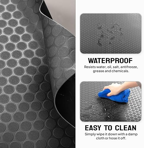 Miniatura 69 de TUFFIOM Tapete de suelo de garaje de 7.5 x 20 pies, placa de diamante gruesa de PVC, rollo de suelo para debajo del automóvil, alfombrillas