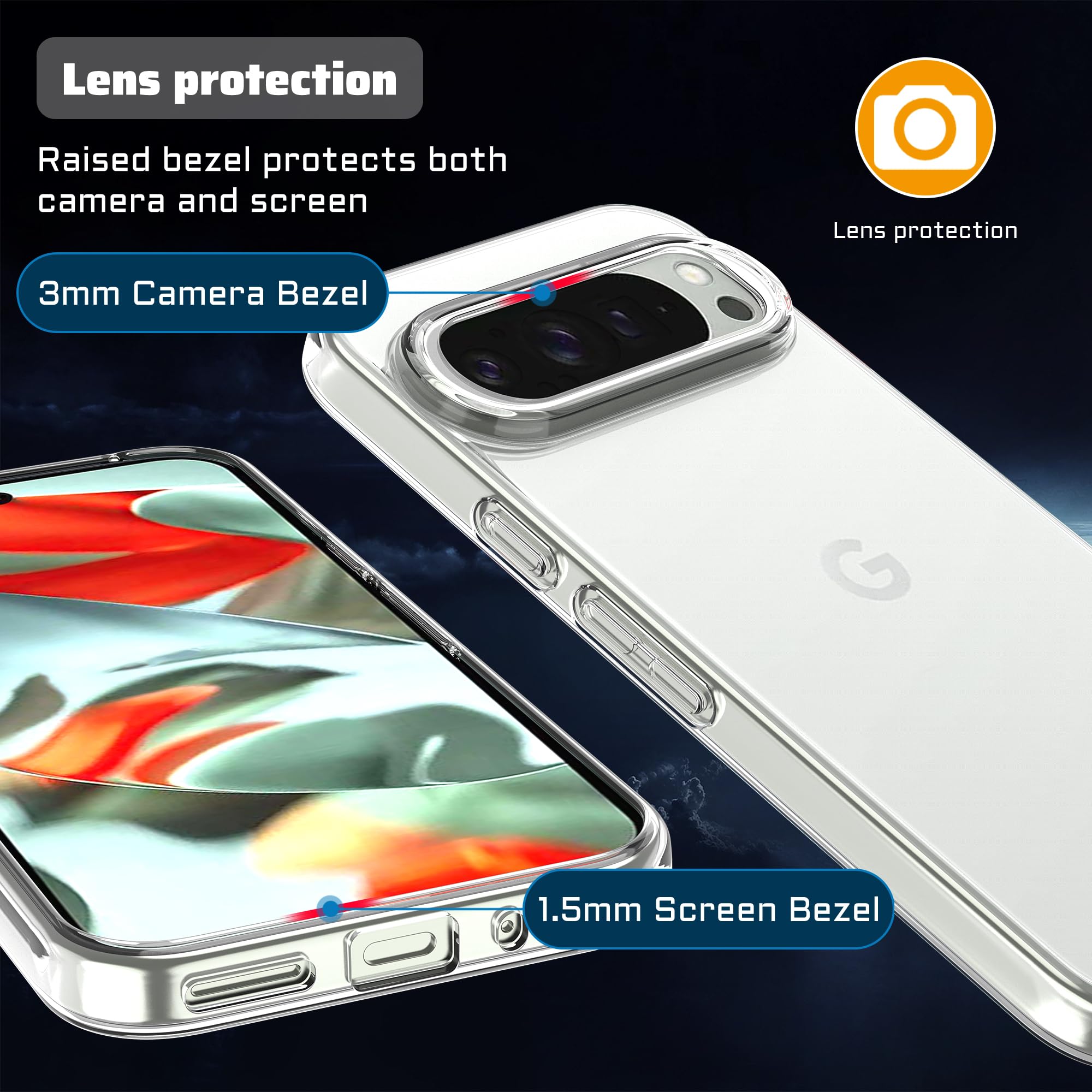 Cover per Google Pixel 9/9 Pro 2 Pezzi Vetro Temperato