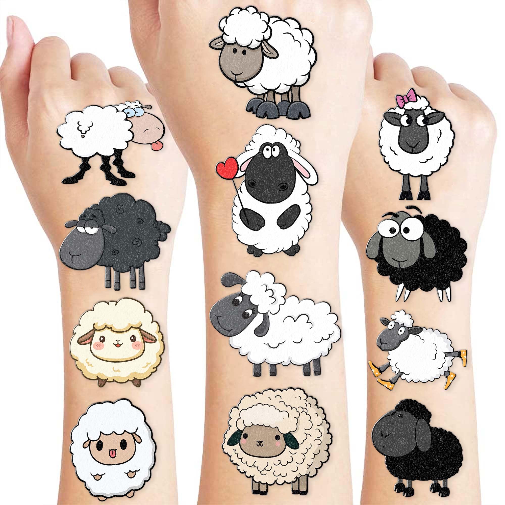 100PCS Sheep Lamb Temporary Tattoos Theme Eid Mubarak Birthday Party Decorations Favors Supplies Cute Farm Barnyard Animal Tattoo Stickers Gifts For