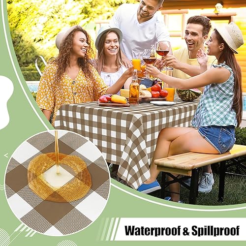 Vista 96 de misaya Paquete de 4 manteles desechables de búfalo, mantel de plástico impermeable de 54 x 108 pulgadas, manteles rectangulares a cuadros caqui