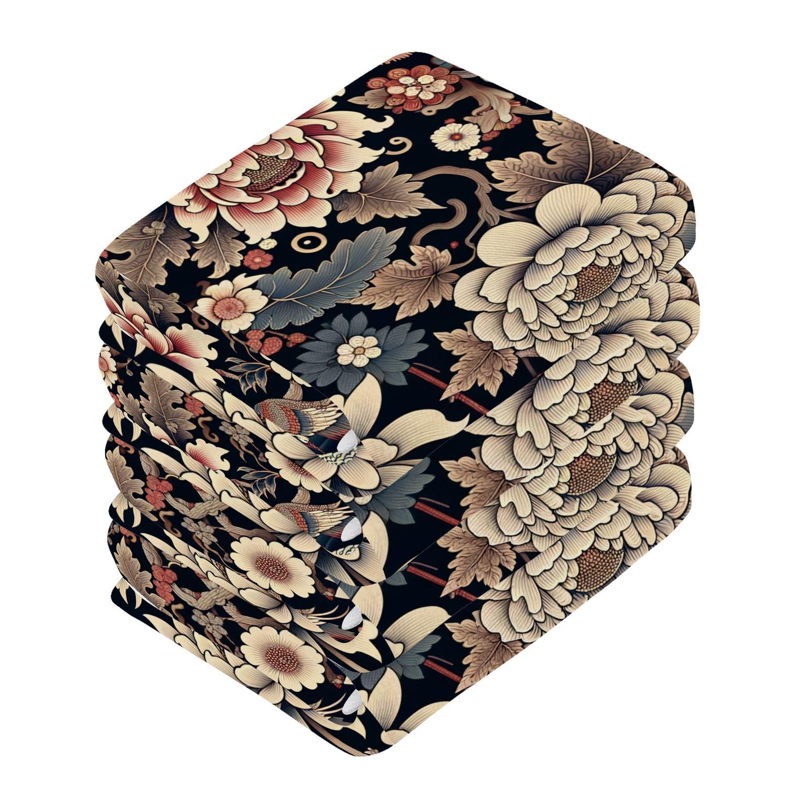 YANENDIE Japanese Flower Washcloths Towels, Highly Absorbent and Soft Cotton Face Cloths, 6 Pack Quick Dry Wash Cloths - 12 X 12 Inches