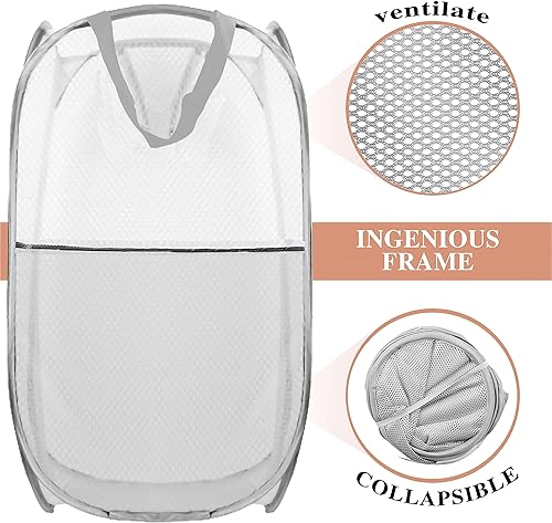 Miniatura 4 de Cesta plegable para ropa sucia, cesta plegable de malla extragrande, 28 x 16 x 16 pulgadas, paquete de 2 unidades (negro + gris)