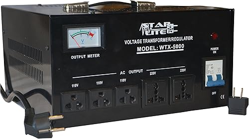 Starlite Transformador convertidor de voltaje elevador y descendente de 5000 vatios WTX-5000, protección de fusibles y regulador automático de