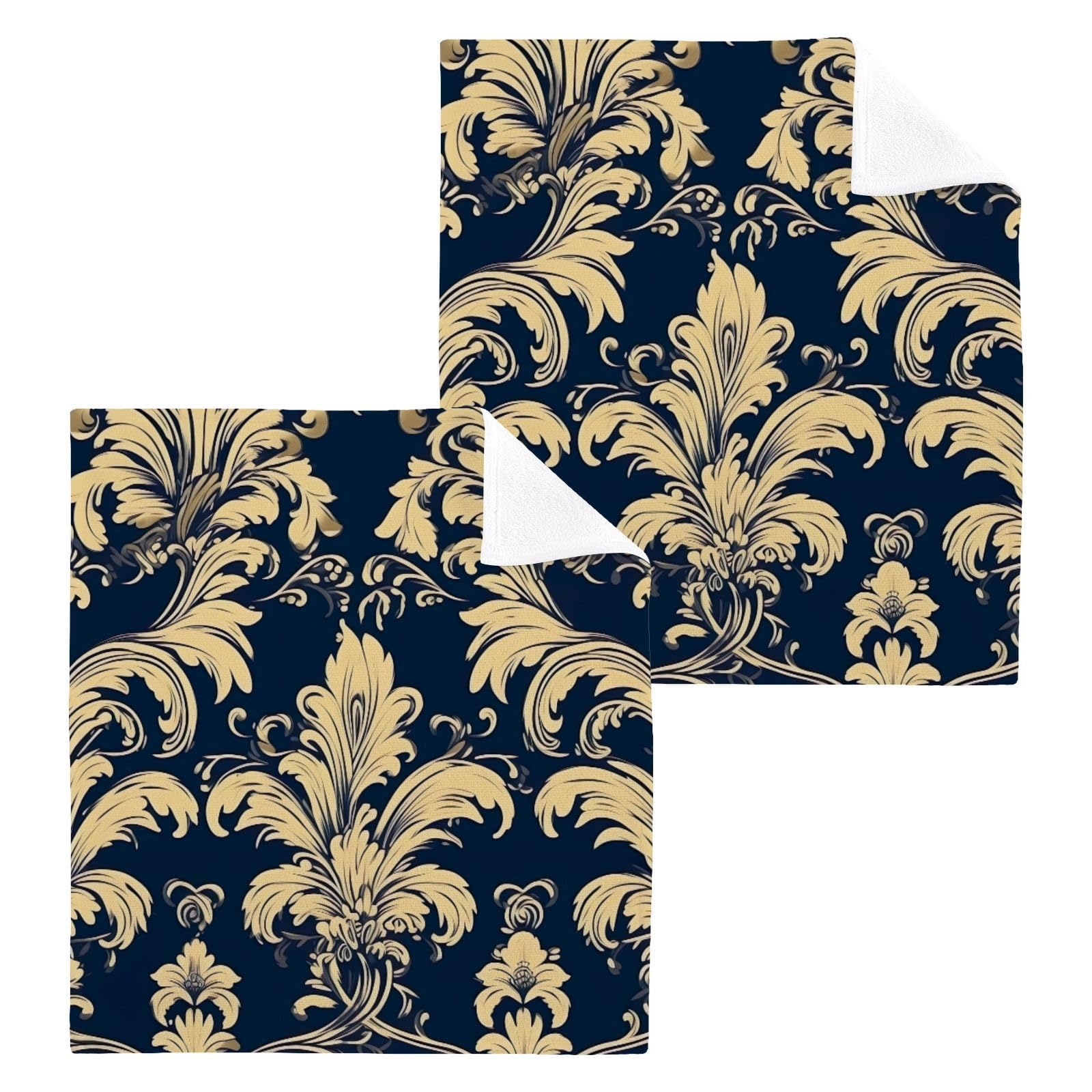 Washcloths 2 Pack Vintage Damask Cotton Wash Cloths - 12 x 12 Inches Highly Absorbent Soft Face Towel