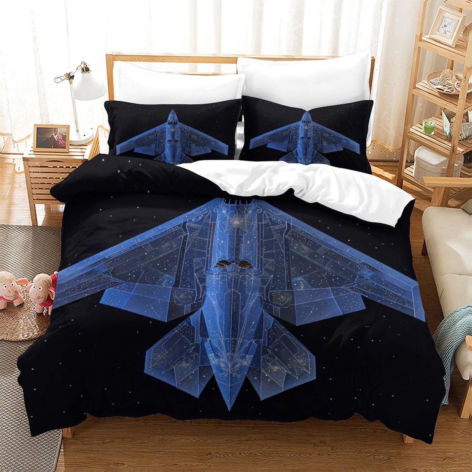 P1S9U7W5Y 3D Printed Aircraft Style Duvet Cover Set 3pcs Microfiber Creative Aviation Bedding Set Double（200x200cm）