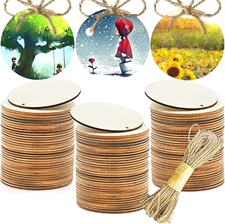100 Pieces Round Wood Tag 3 Inch Wood Circles for Crafts, Unfinished Round Wooden Circles with Hole Blank Wooden Natural Circles Round Disc Cutouts for DIY Craft Ornament Hanging Tag Supplies