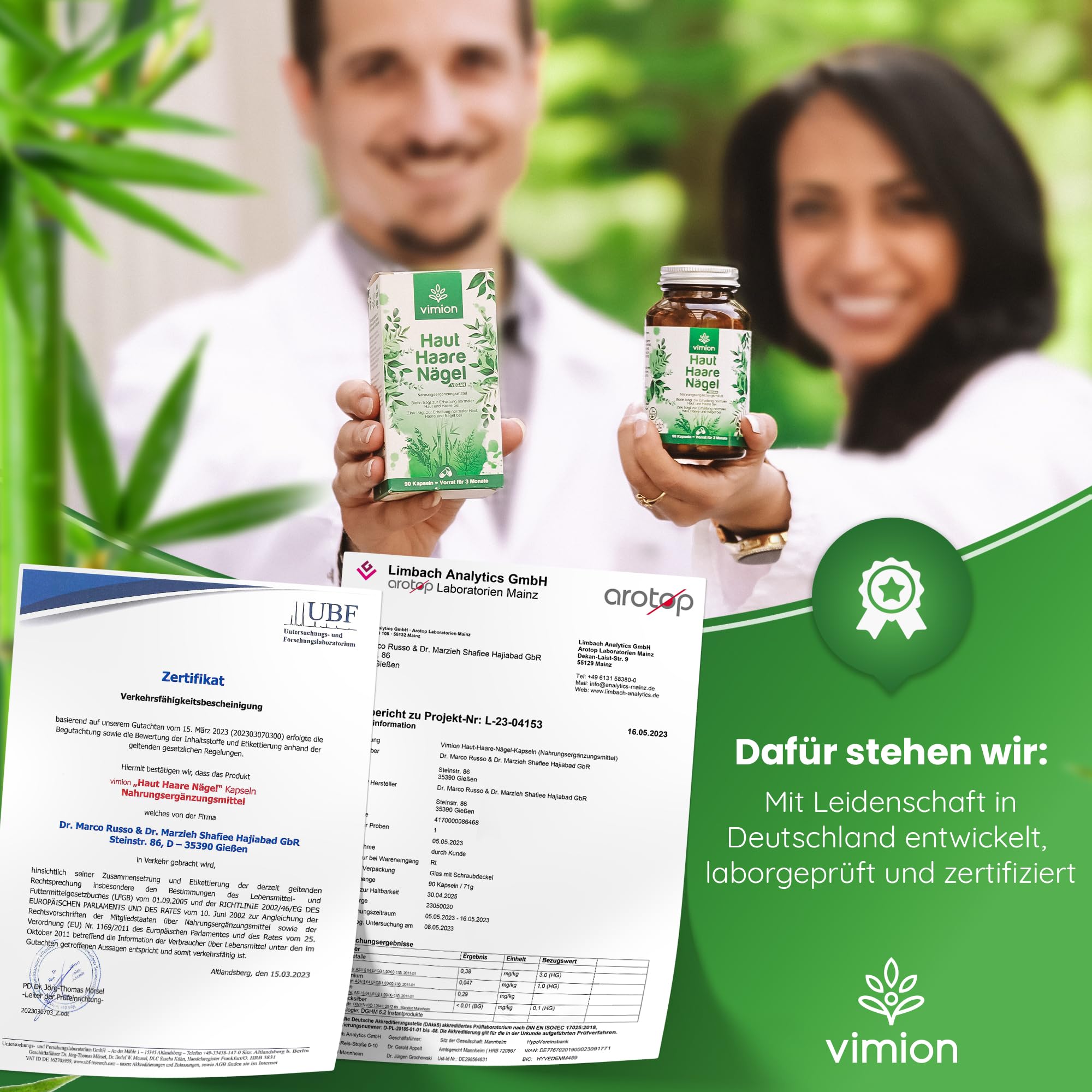 Haut-Haare-Nägel - 90 Kapseln - 100% vegan - mit Biotin, Zink, Selen, B-Vitamin-Komplex, L-Cystein sowie Silizium aus Bambus, Ackerschachtelhalm & Hirse – Vorrat für 90 Tage
