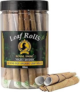 Royal Swag 100 MM King Size Leaf Rolls Ready to Use Cones Jar Of 50 Pcs Pack with 1 filling stick, Super Slow Burning, 100% Real Tendu Palm Leaf |Natural Toasted Palm Leaf Roll