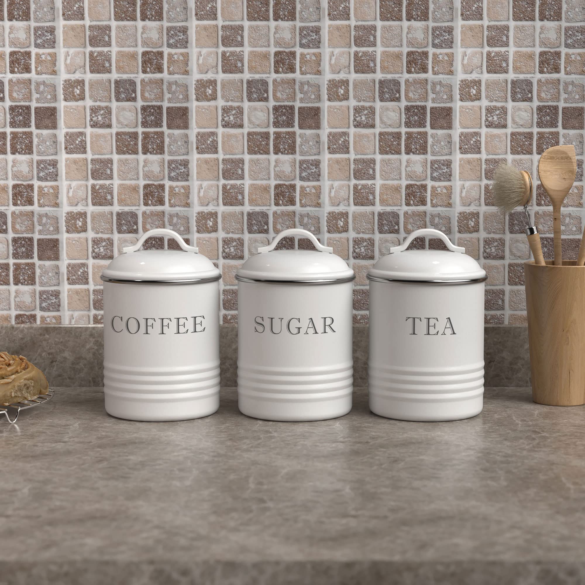 Barnyard Designs White Canister Sets for Kitchen Counter, Vintage