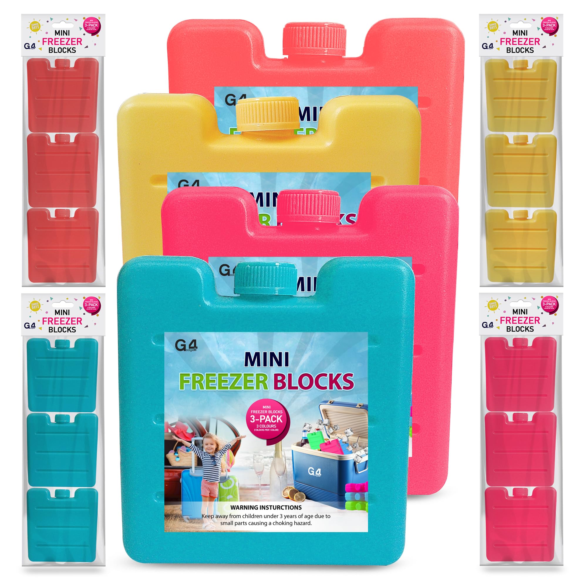 G4GADGET 3 Pack Mini Freezer Blocks – Reusable Ice Packs for Cool Box, Cooler Bag, Lunch Box & Picnic – Small 8cm Ice Blocks for Cool Bags, Travel & Camping