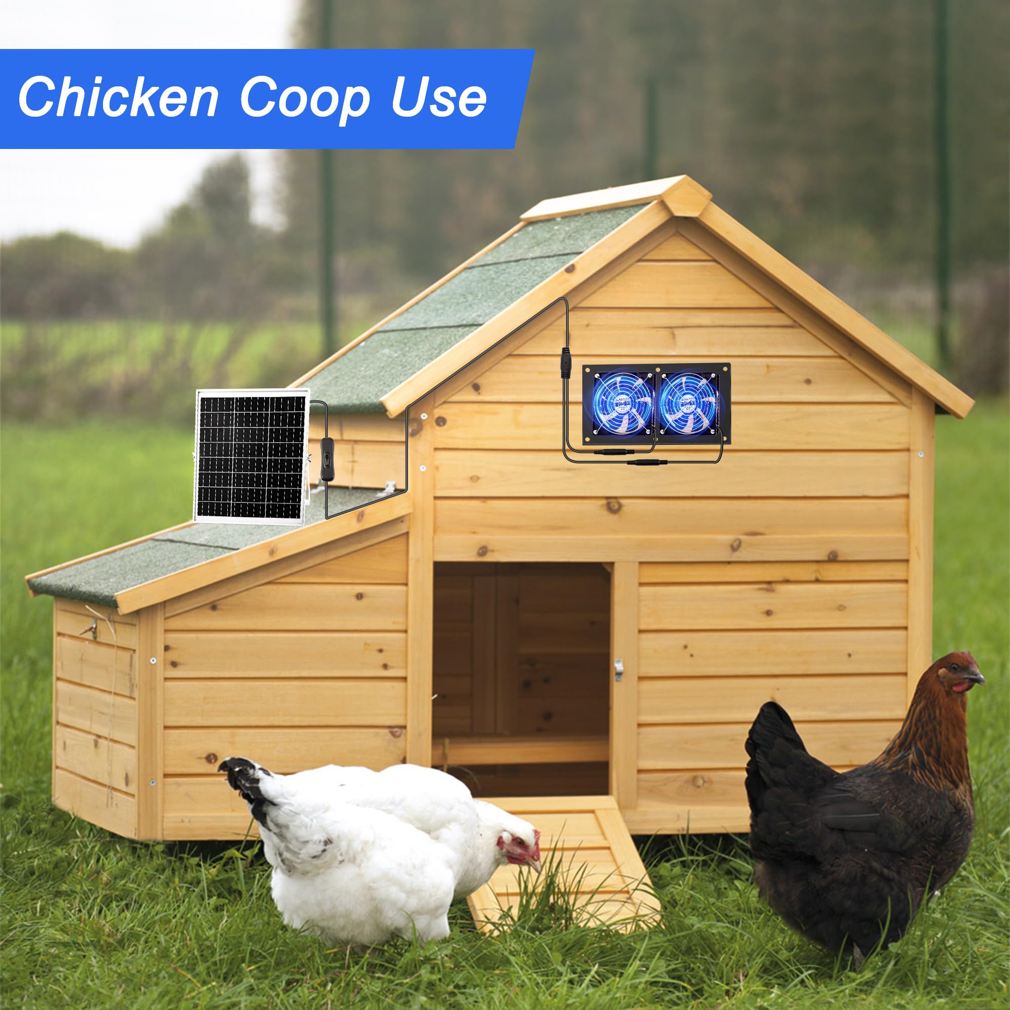 Joycabin Solar Ventilator, 15W Solarmodul Lüfter Kit, Solar Dual Auspuffventilator, Tragbarer Solar Abluftventilator für kleine Hühnerställe, Gewächshäuser, Haustierhäuser, Garage, Keller