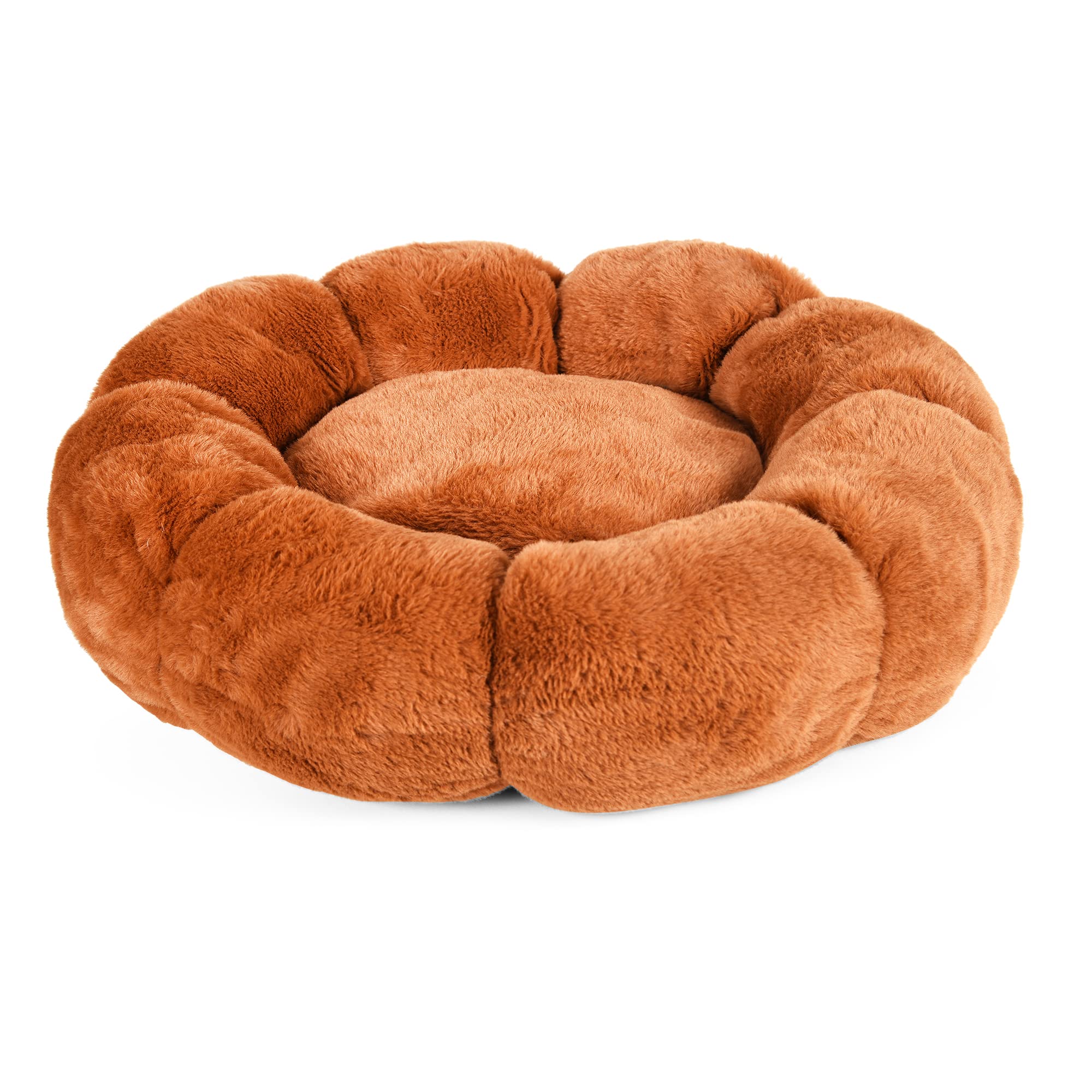 FURRY CASTLE Polyester Dog & Cat Bed with Super Soft Fur On Top & Antiskid in Bottom (Pack of 1, Brown, Size: S, 20X20X4 Inches)