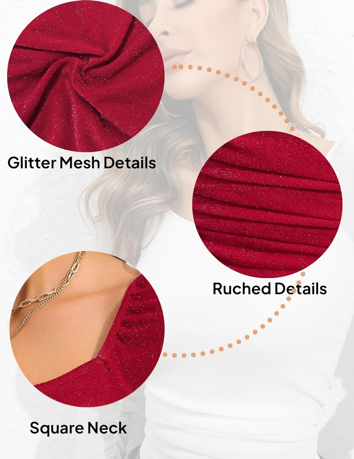 Mesh Long Sleeve Top Women Ruched Tops Stretchy Glitter Fitted Tops Shinning Mesh Tops - Image 6