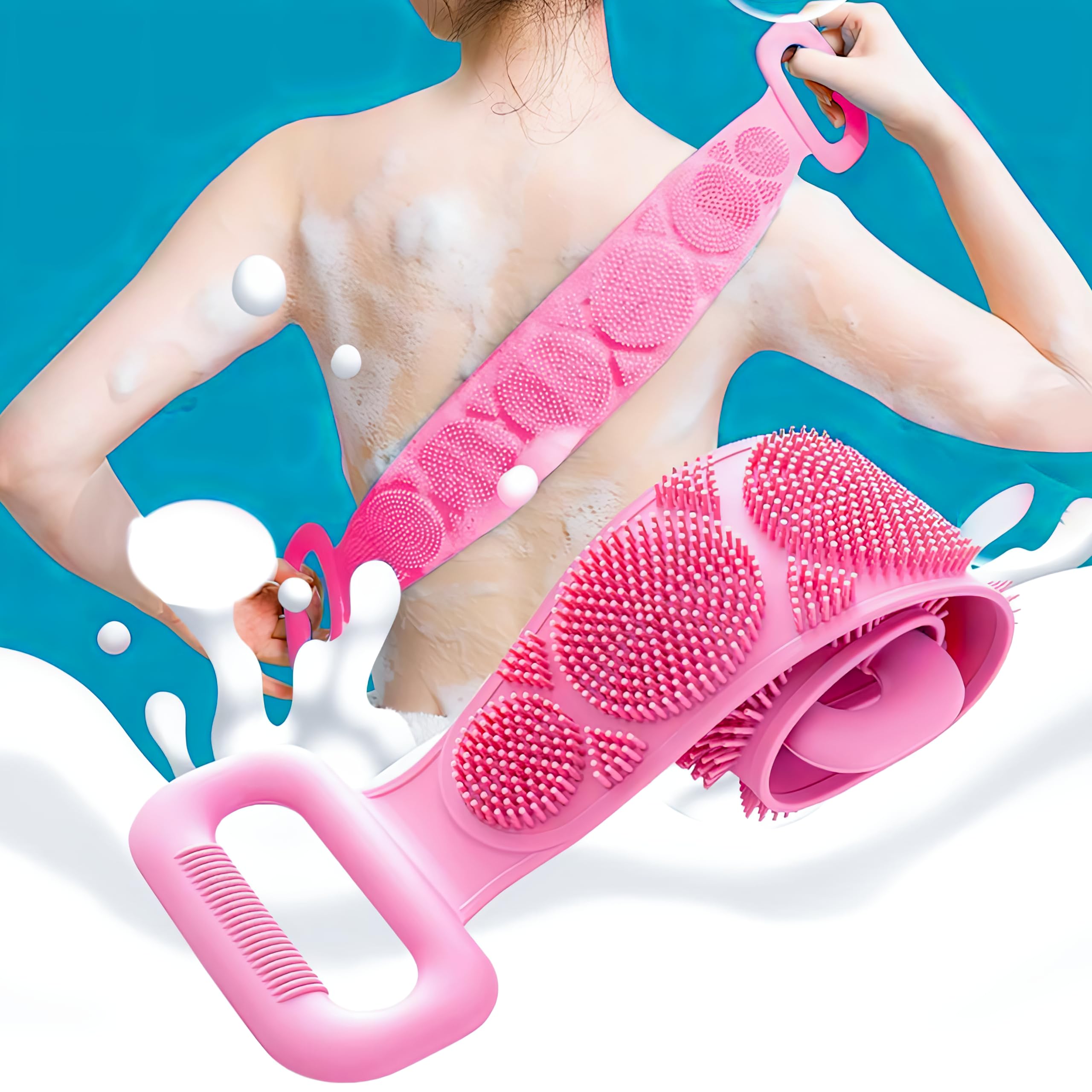 Silicone, Stretchable, Double Sided Soft Bristle Back Scrubber Belt For Bathing, Exfoliating, Deep Skin Body Cleaning, Dead Skin Removal, Back Body Cleaning, For Man, Woman (Multi Color)-picture-13