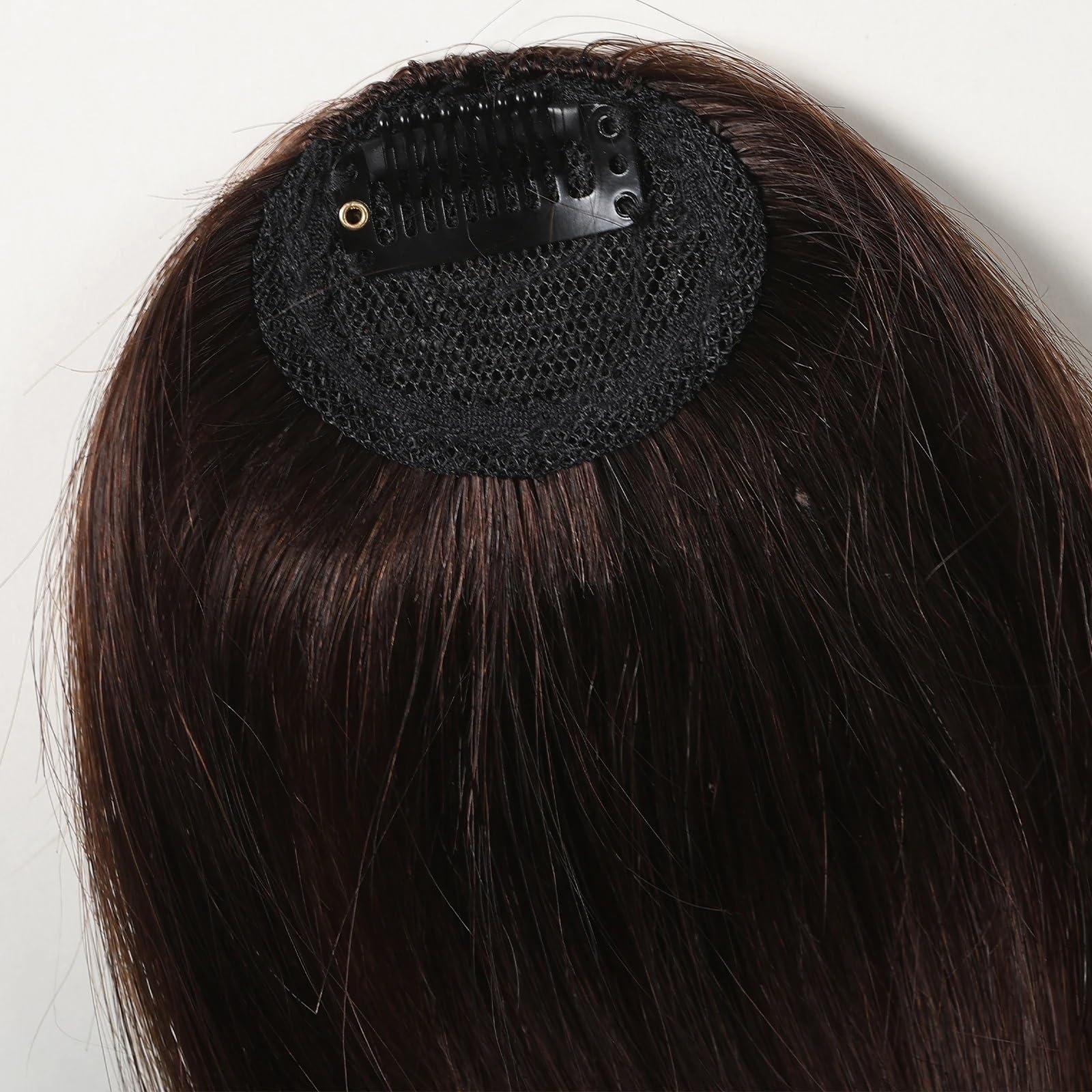 Frangia Clip Capelli Frangia di capelli umani al 100% Clip for capelli con frangia marrone naturale in frangia con tempie Parrucchino for donna Clip su Air Bang, 4,5 pollici Frangetta Finta(HLH1004-2)