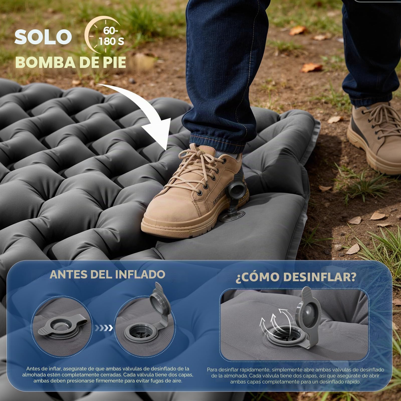 PHYSEN Colchón Hinchable para Acampada 2 Personas 196 x 130 cm Impermeable Bomba de Pie