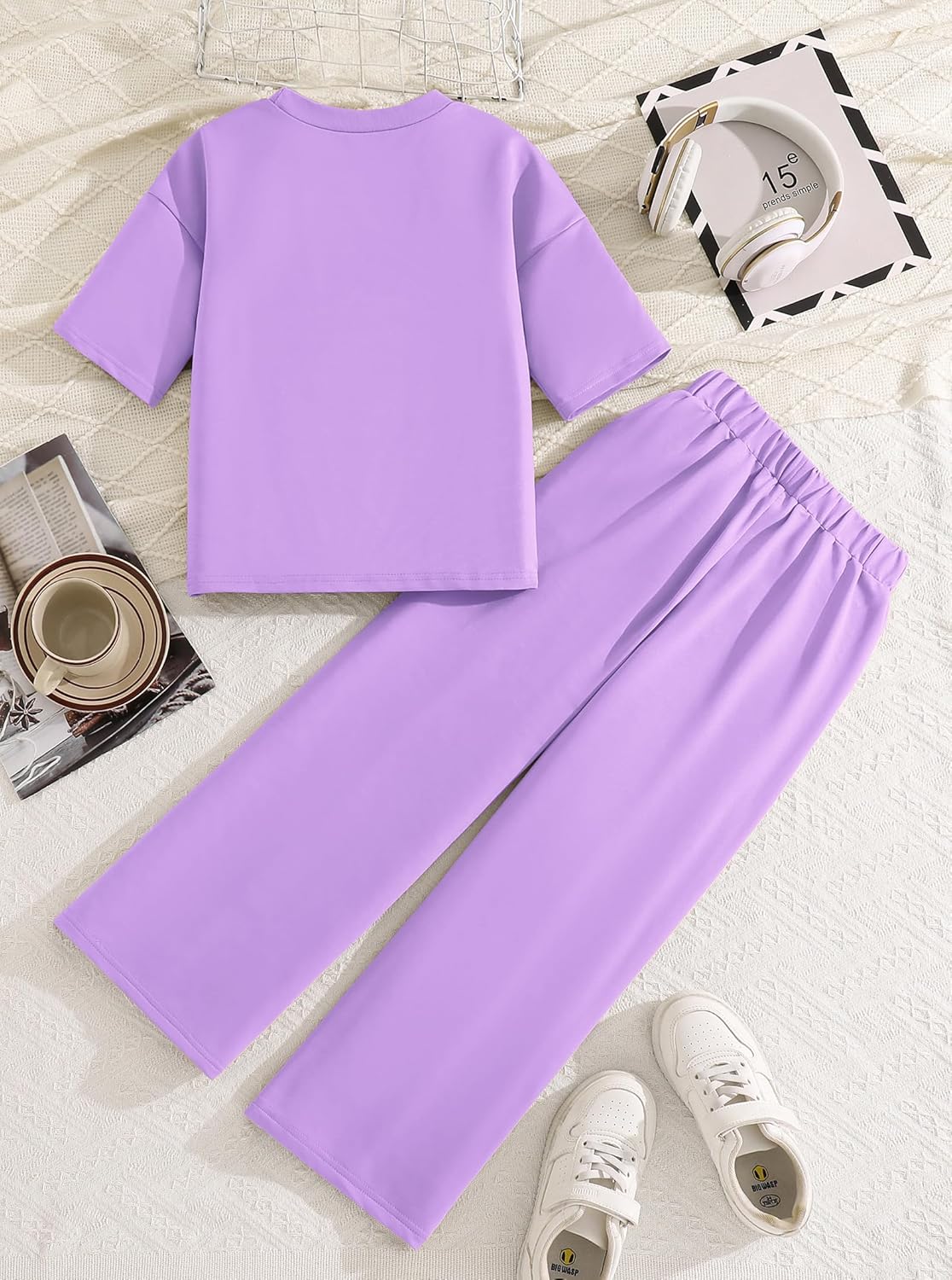 Girls 2 Piece Outfits Fashion Tracksuits 3/4 Sleeve Sweatshirts and Loose Casual Pants with Pockets Sets - Image 3