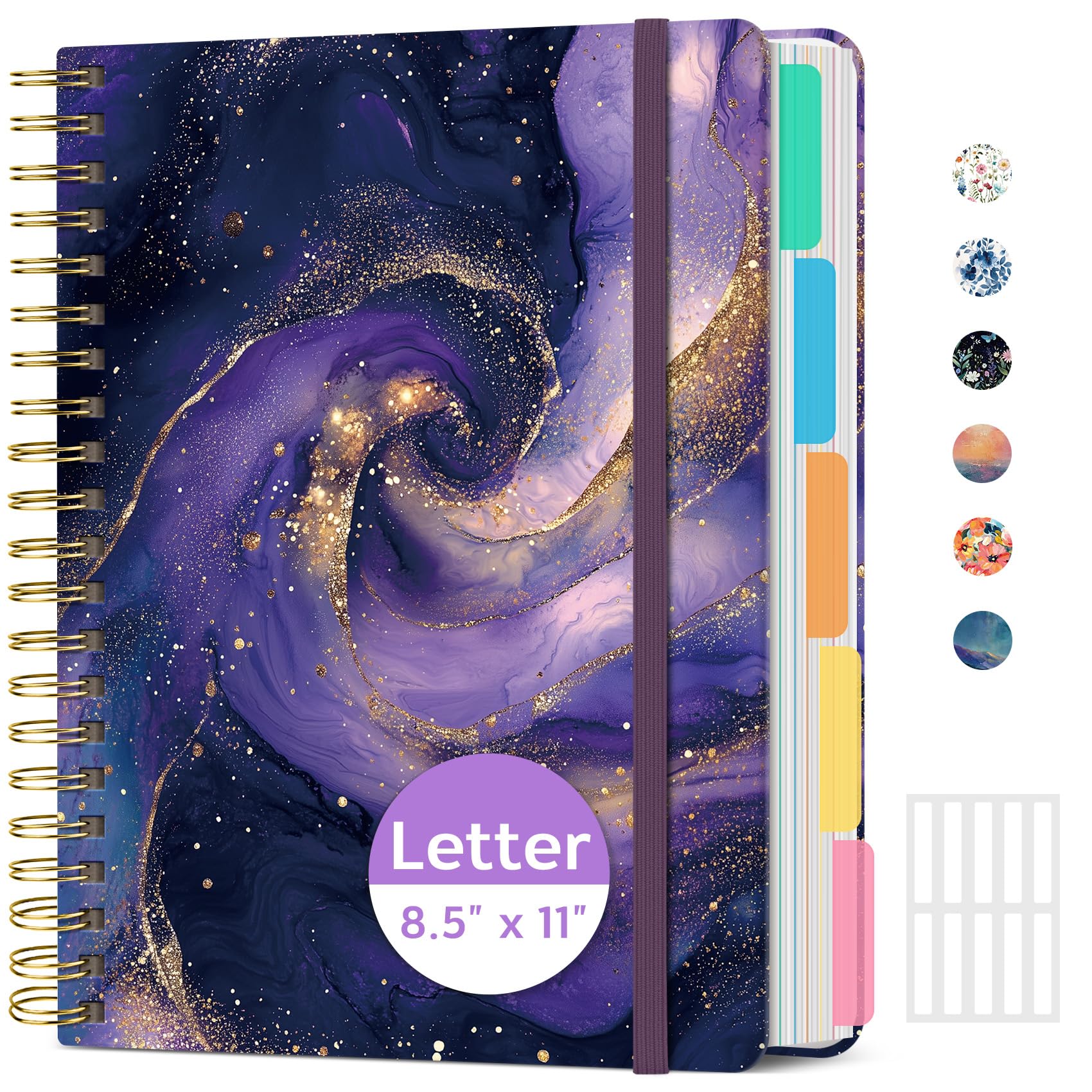 Grand carnet ligné à spirale pour le travail avec intercalaires et onglets amovibles, 21,6 x 27,9 cm, joli carnet de notes à couverture rigide à 5 sujets pour femme, ligné pour étudier et bureau, 280