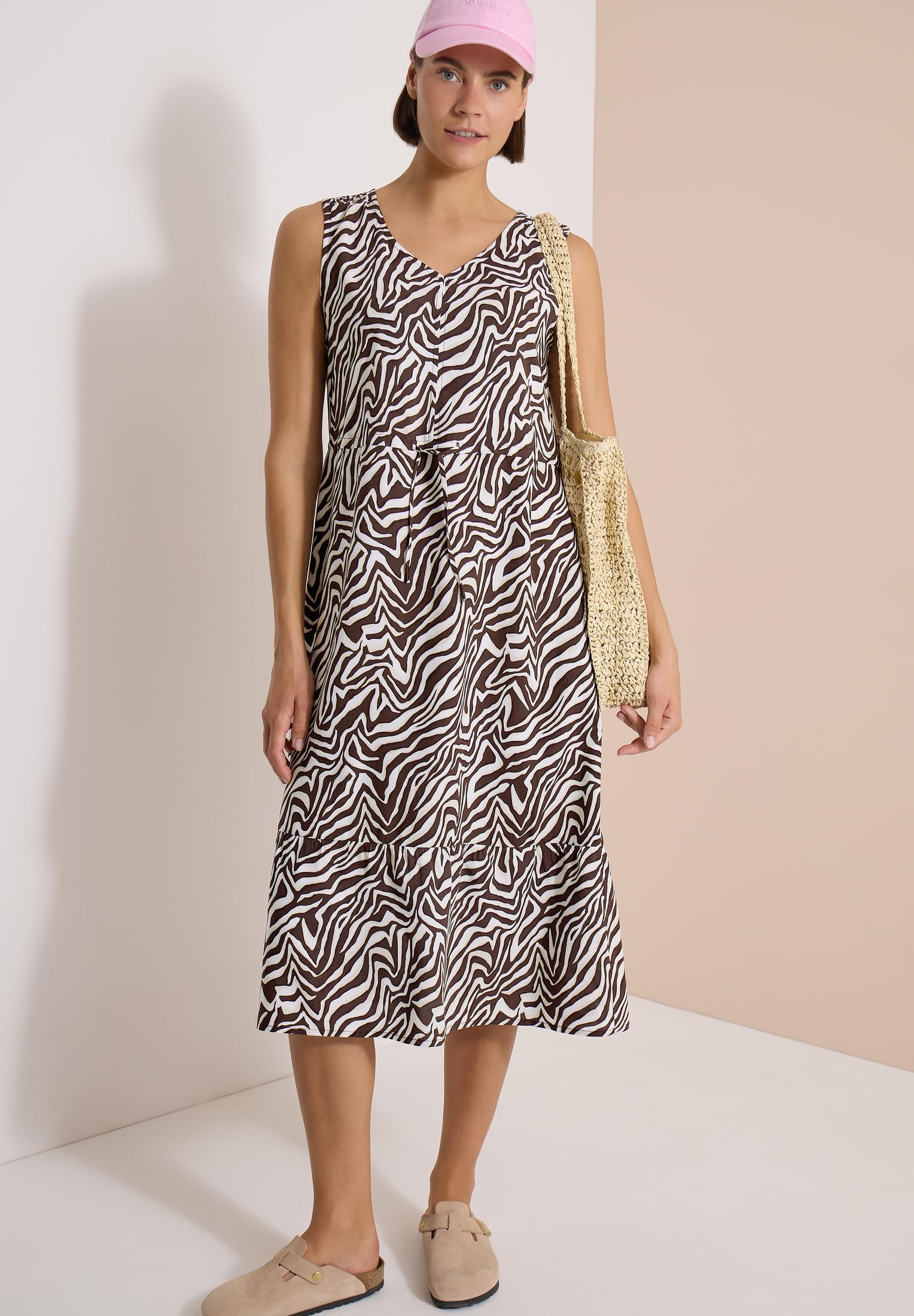 Cecil Damen 1409212 Midikleid mit V-Neck und Zebraprint (1er Pack)