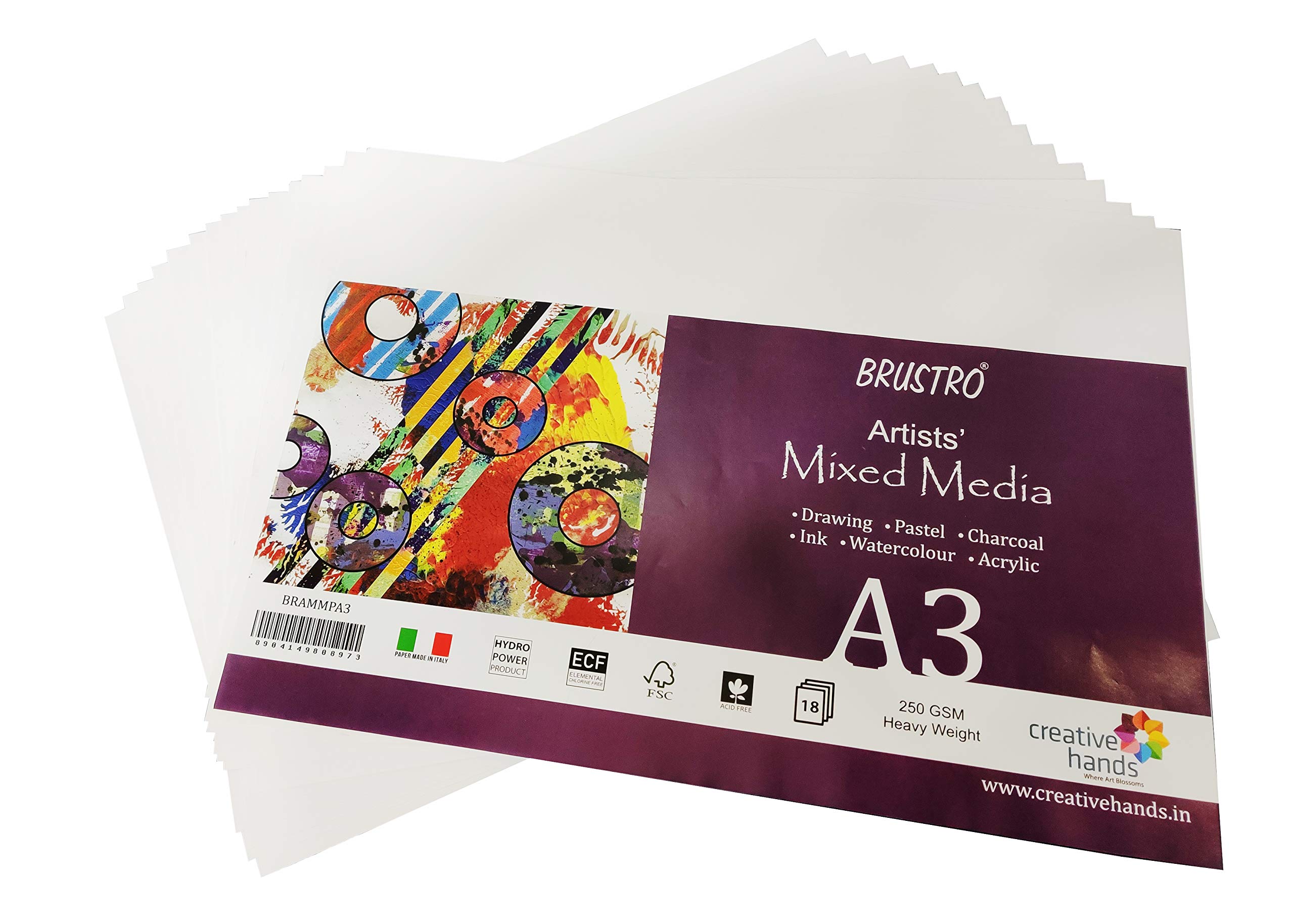 Brustro Artists Mixed Media Paper 250 GSM Size - A3, 18 Sheets 1