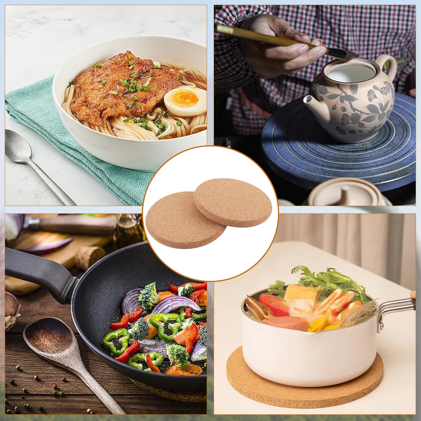 Lot de 6 dessous de plat en liège - Diamètre : 10 cm - Ronds - Antidérapants - Résistants à la chaleur - Pour casseroles, plats à gratin et poêles