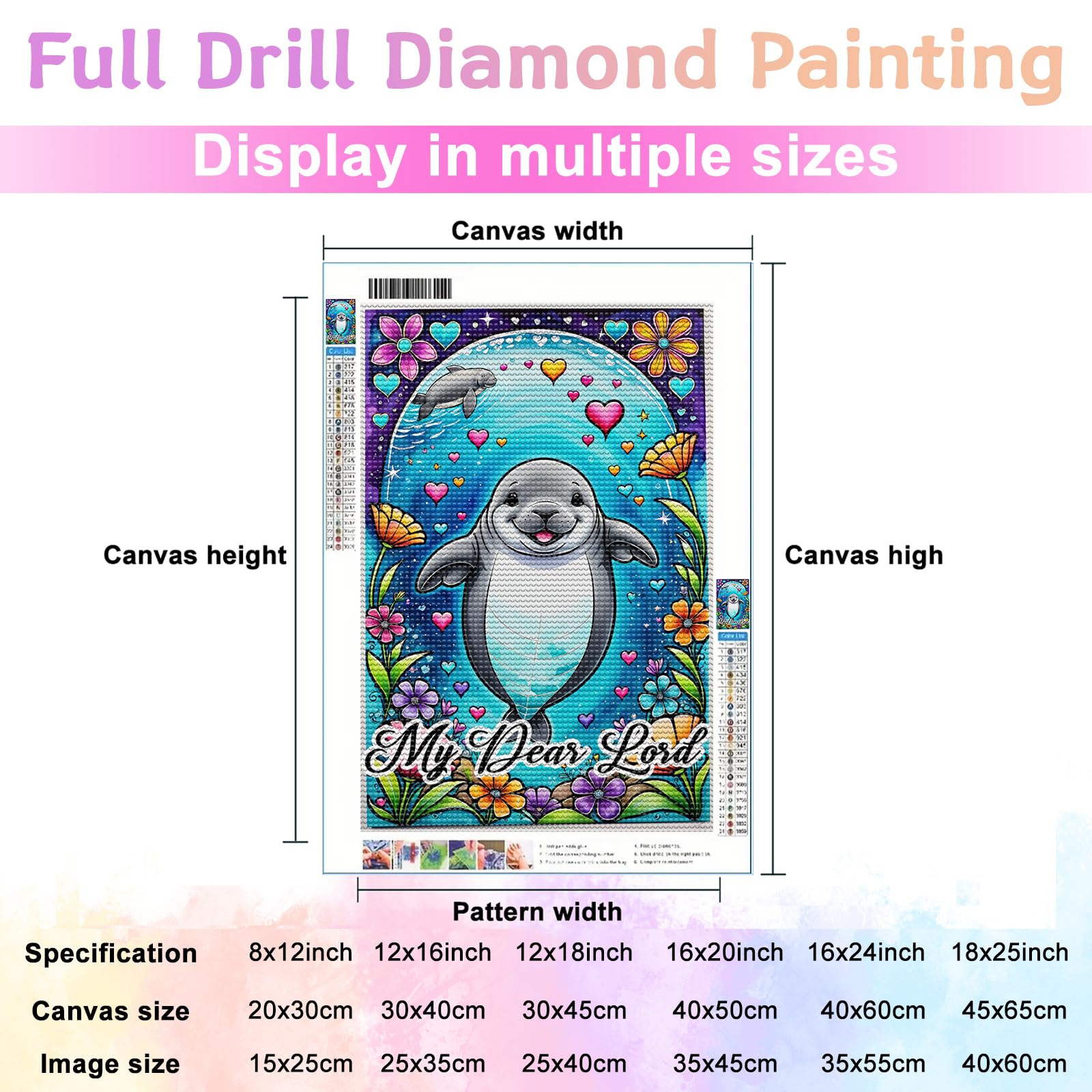 Manatee Diamond Painting Kit For Adults - Ocean Animal Round Drill Diamond Art 11.8x15.8 Inch