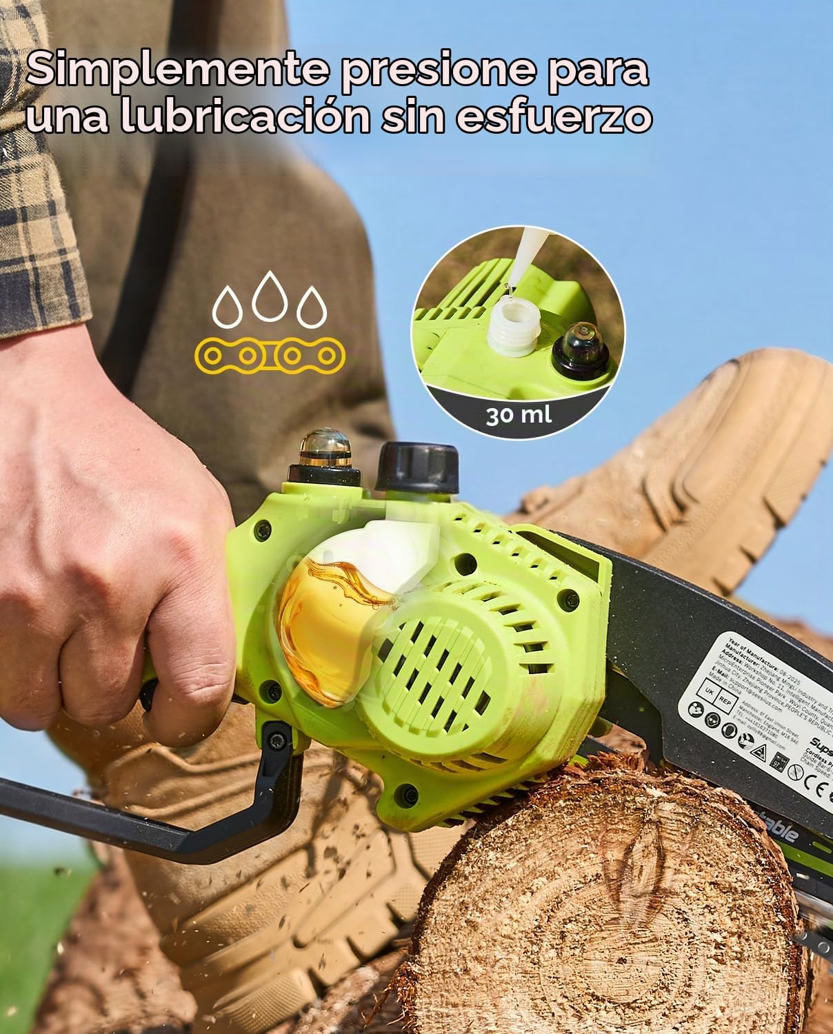Supstable Mini motosierra eléctrica inalámbrica de 6 pulgadas con mango y protector auxiliares, motosierra pequeña a batería con 2 baterías y engrasador para mujeres mayores, poda de jardín, regalo