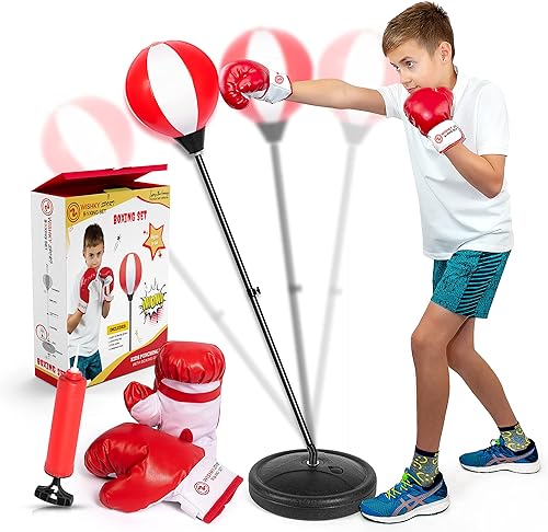 WISHKY SPORT - Saco de boxeo para niños de 3 a 10 años, juego de bolsa de boxeo con soporte ajustable en altura, regalo ideal de Navidad y