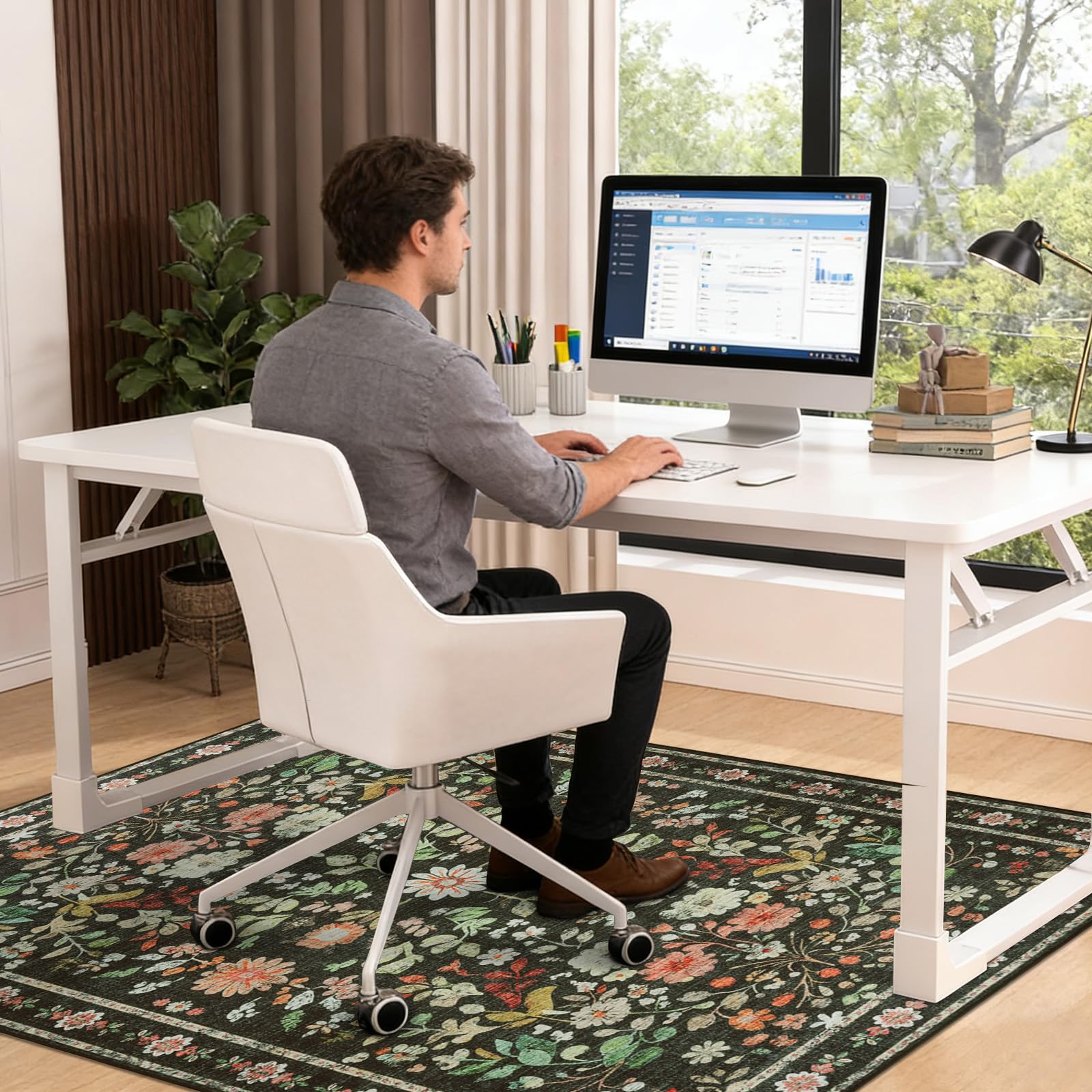 Homcomodar Bodenschutzmatte Bürostuhl 120x150cm Bürostuhl Unterlage rutschfest Schreibtischstuhl Unterlag Bodenschutzmatte für Hartböden Teppich für Harten Boden, Laminat und Fliesen Schwarz