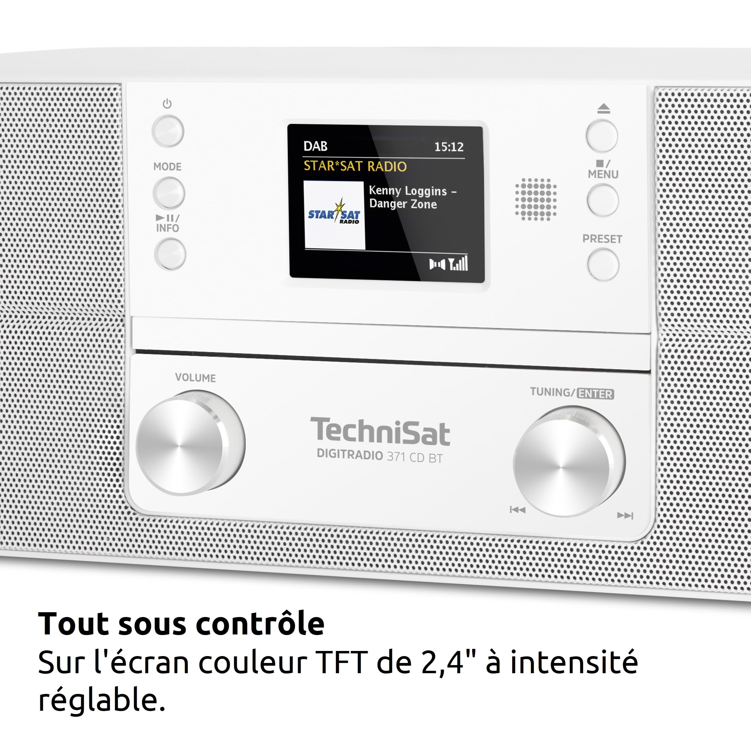 TechniSat DIGITRADIO 371 CD BT - Radio numérique stéréo (DAB+, FM, lecteur CD, Bluetooth, écran couleur, USB, AUX, prise casque, installation compacte, réveil, 10 watts, télécommande) Blanc