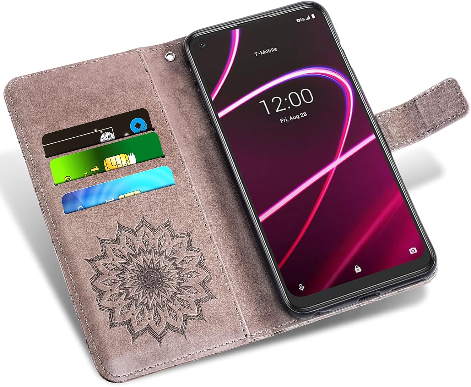Phone Case for T-Mobile Revvl 5G Wallet Cases with Tempered Glass Screen Protector Leather Slim Flip Cover Card Holder Stand Cell Accessories Tmobile Revvl5G T Mobile Revel G5 T790W Women Men Gray image 3