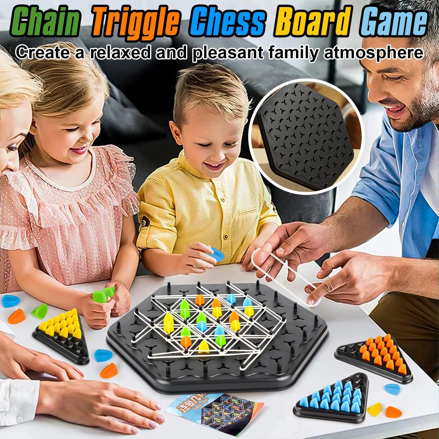 Gioco Da Tavolo Scacchi Triangolari – Con Elastici, Strategia, Per 2-4 Giocatori, 30x26 Cm