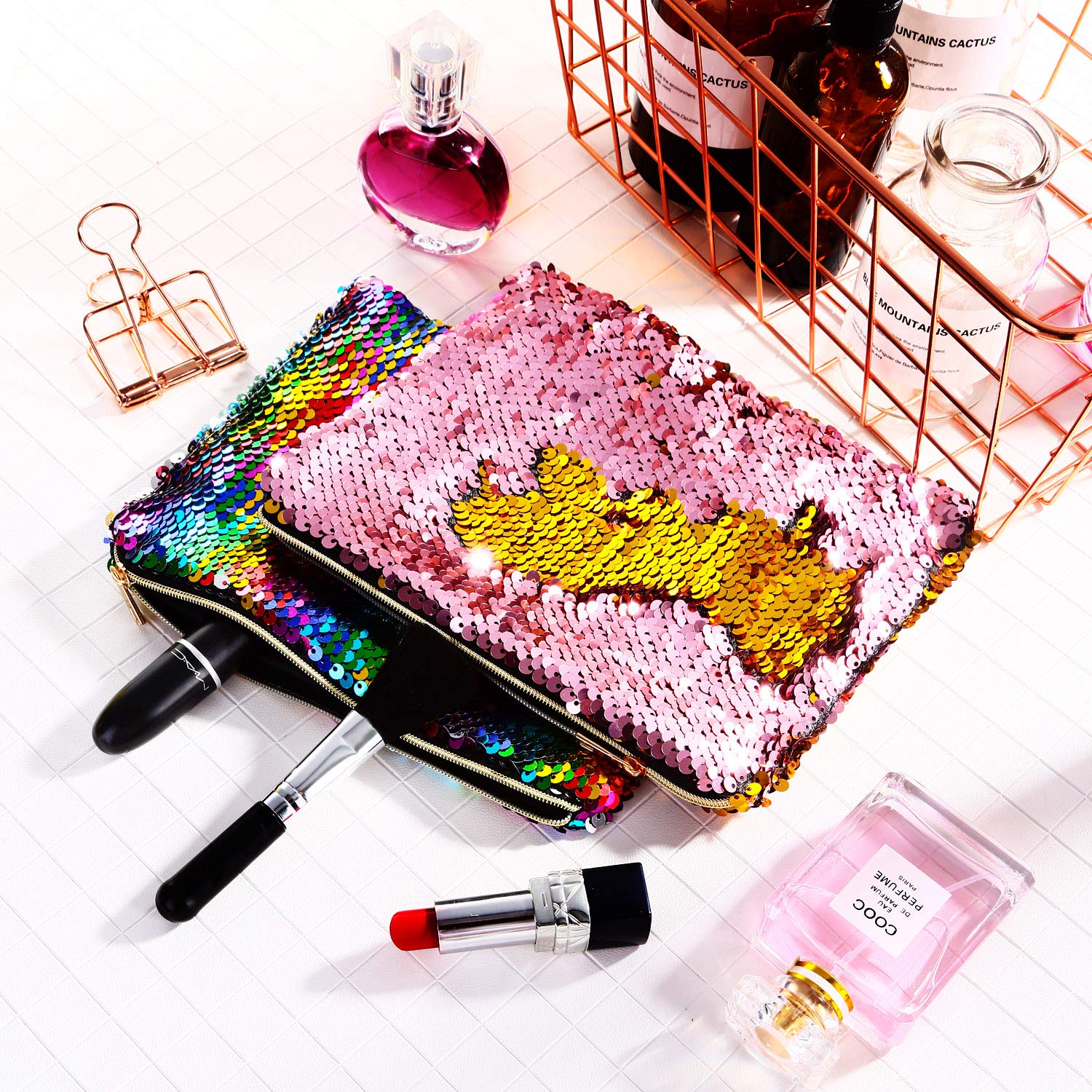 Tatuo4 Pcs Sequin Makeup Bag Glitter Sequin Purse Rainbow Iridescent |  Desertcart Seychelles, image size:1500x1500