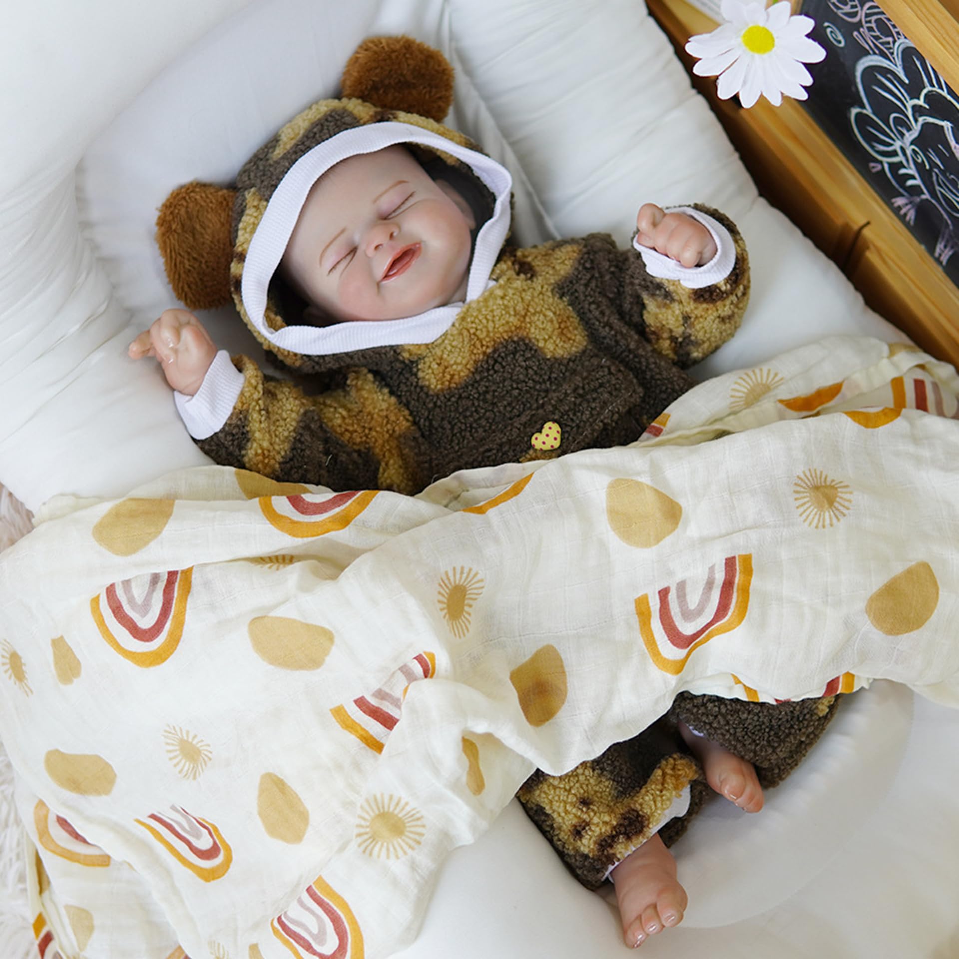 YIHANGG 45cm Bambola Bebe Reborn Realistica Maschio Bambole Reborn Che Sembrano Vere Occhi Chiusi Bambolotto Neonato Reborn Compleanno Natale Regalo