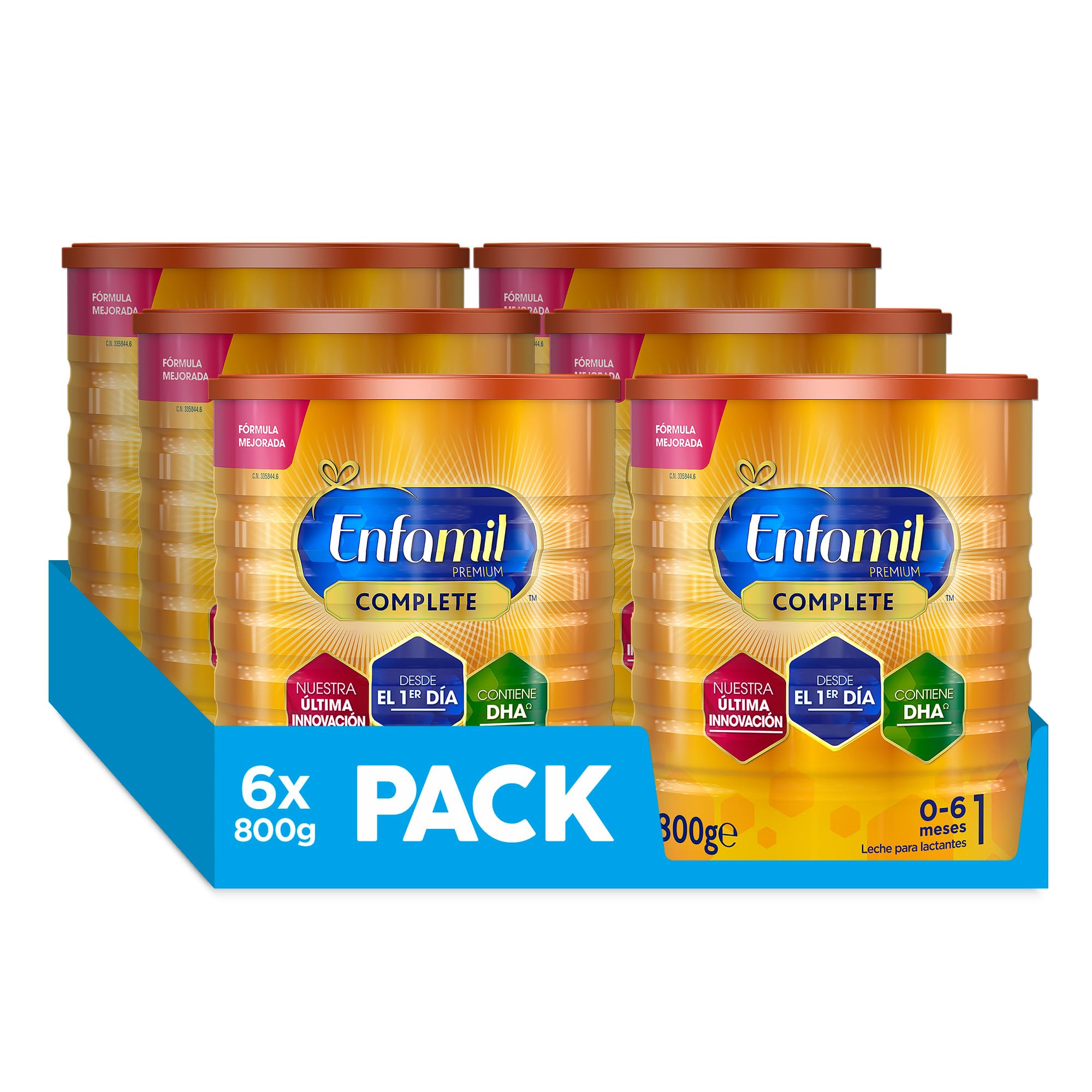 Enfamil Premium Complete 1 - Pack Mensual Fórmula Leche Infantil de Continuacion para Lactantes Bebés de 0 a 6 Meses, 800 gr - Pack de 6 Latas