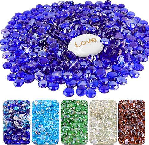 Miniatura 1 de Lechloris 20Ib Fire Glass Beads for Fire Pit - 0.6"- 0.7" Firepit Glass Rocks for Natural,Propane or Gas Fireplace,Fire Pit Table - Decorative Flat