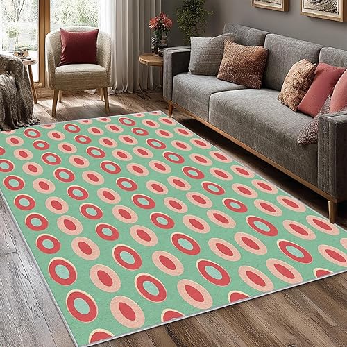 Mid Century Rugs for Living Room, 3x5 70s Retro Modern Abstract Area Rug, Mid Century Decor for Home Bedroom, Non Slip Washable Soft Indoor Carpet