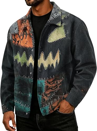 Stitched Corduroy Jacket Men Patchwork Corduroy Shirt Men 2026 Halloween Pumpkin