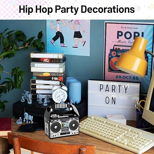 Miniatura 6 de 12 piezas de decoraciones de fiesta de hip hop, decoraciones de fiesta de los años 80 y 90, cajas de recuerdo novedosas, caja de regalo de radio