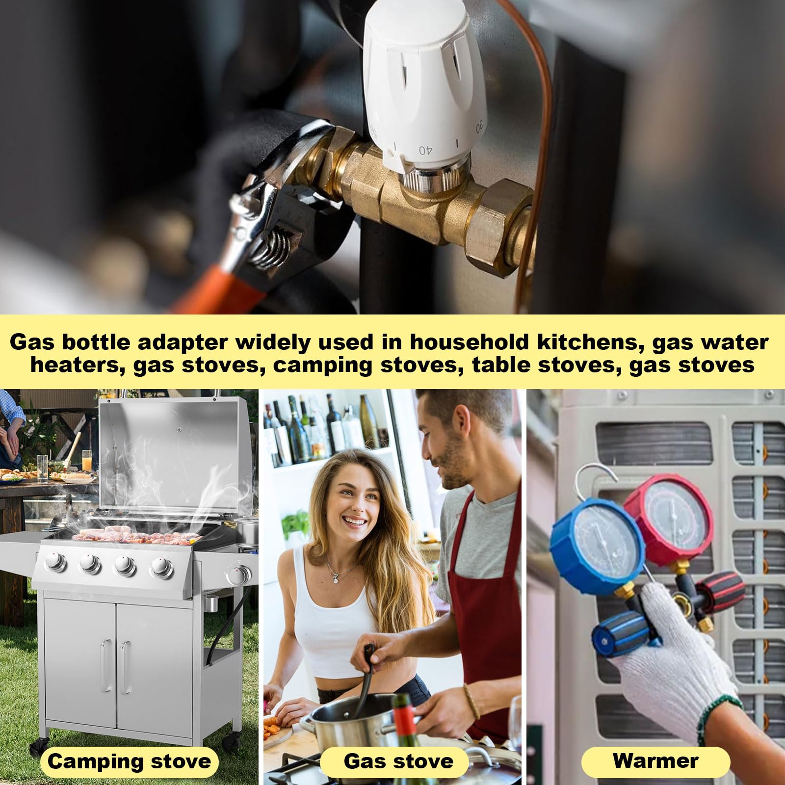 2 adaptery gazowe 3/8 na 1/4, złącze węża gazowego, armatura do kuchenki gazowej z mosiądzu, przyłącze węża gazowego, adapter LPG z mosiądzu do kuchenek gazowych i kempingowych