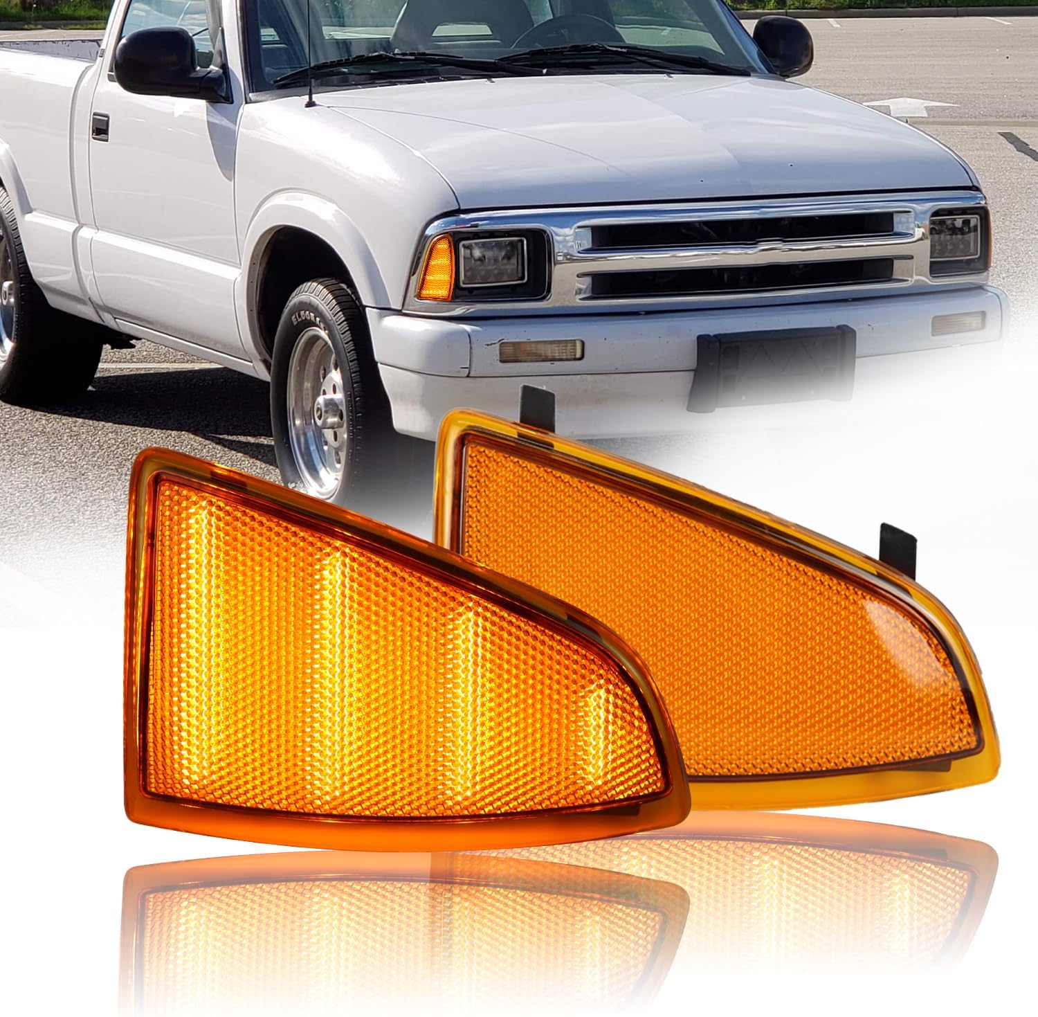 LED Front Bumper Corner Light Side Marker Lamp for 1994-1997 Chevy Blazer S10 (LH+RH) Amber Turn Signal Lamp Side Marker Assembly, Plug & Play, Replaces# GM2551140 GM2550140 (Amber Lens)