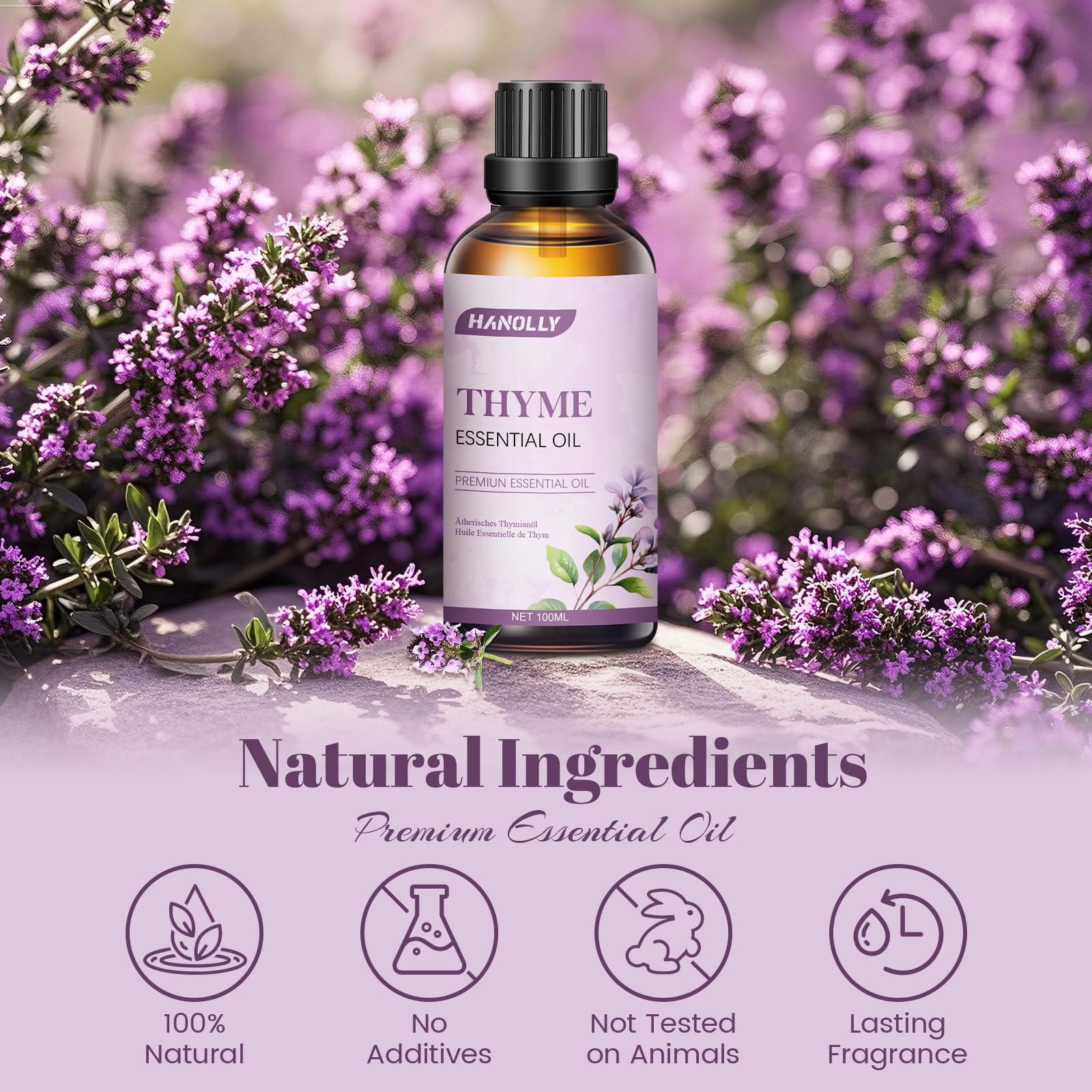 Hanolly Olejek Eteryczny Z Tymianku 100 ml, Naturalny Olejek Tymiankowy, Odpowiedni Do Dyfuzorów Aromaterapeutycznych, Produktów Do Pielęgnacji Skóry I Świec Zapachowych.