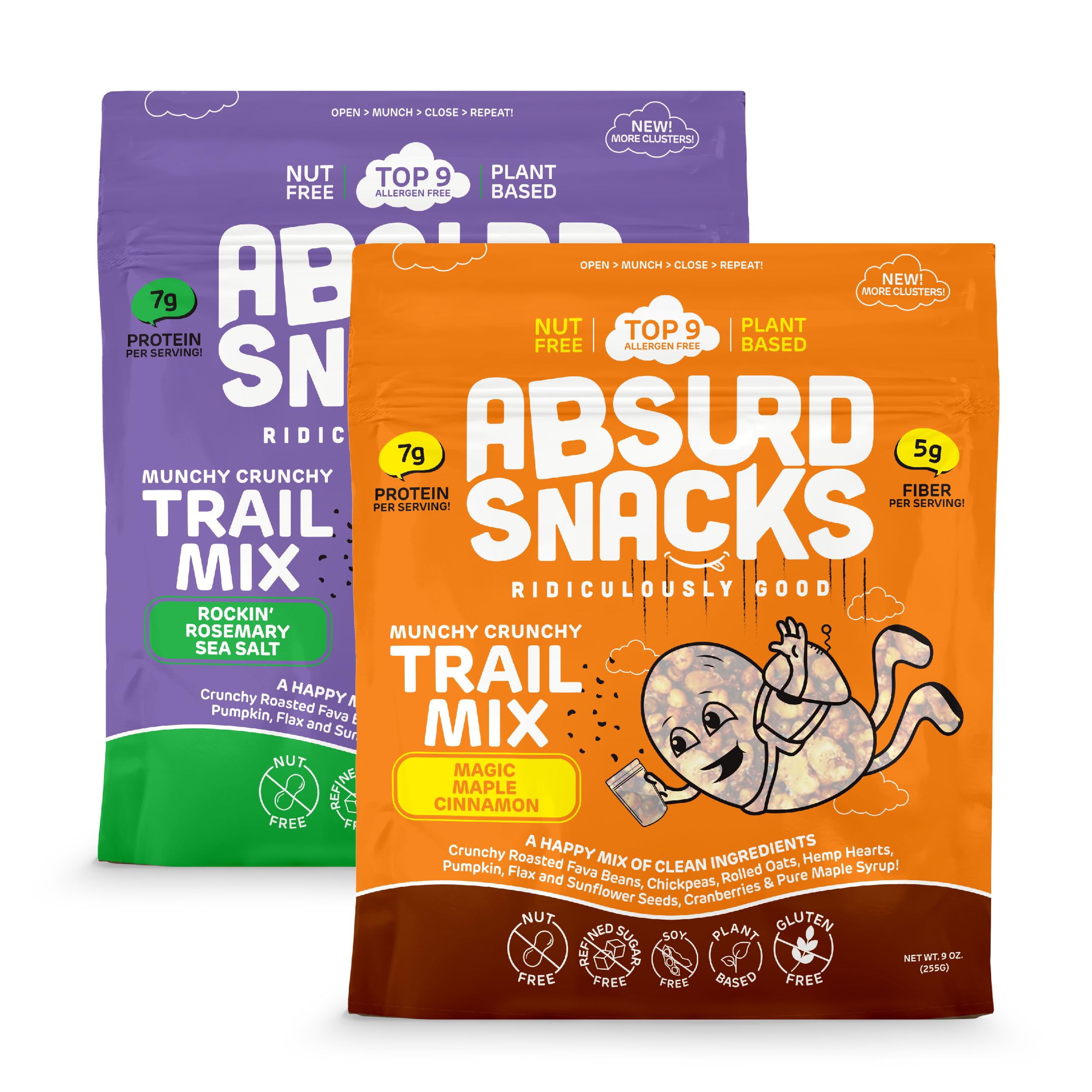 Absurd Snacks Trail Mix | Allergen Free Trail Mix with Fava Beans, Chickpeas, Seeds, and More | Nut Free, Plant Based, Gluten Free, Non GMO | High Protein, Low Sugar (Variety Pack, 2 Pack)