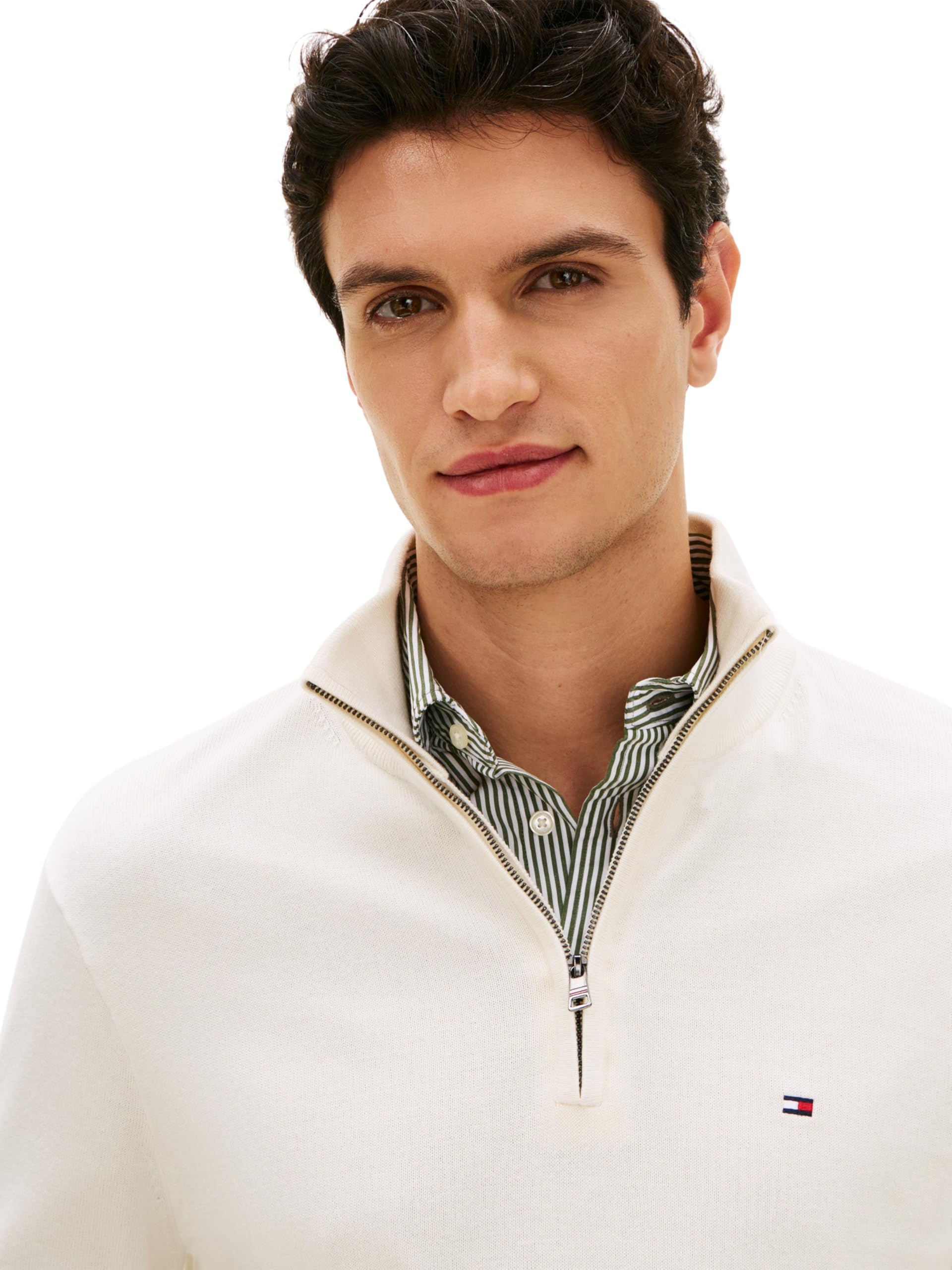 Tommy Hilfiger Pull avec Fermeture Éclair Homme Essential Cotton Mock Fermeture Éclair Demi-Longueur