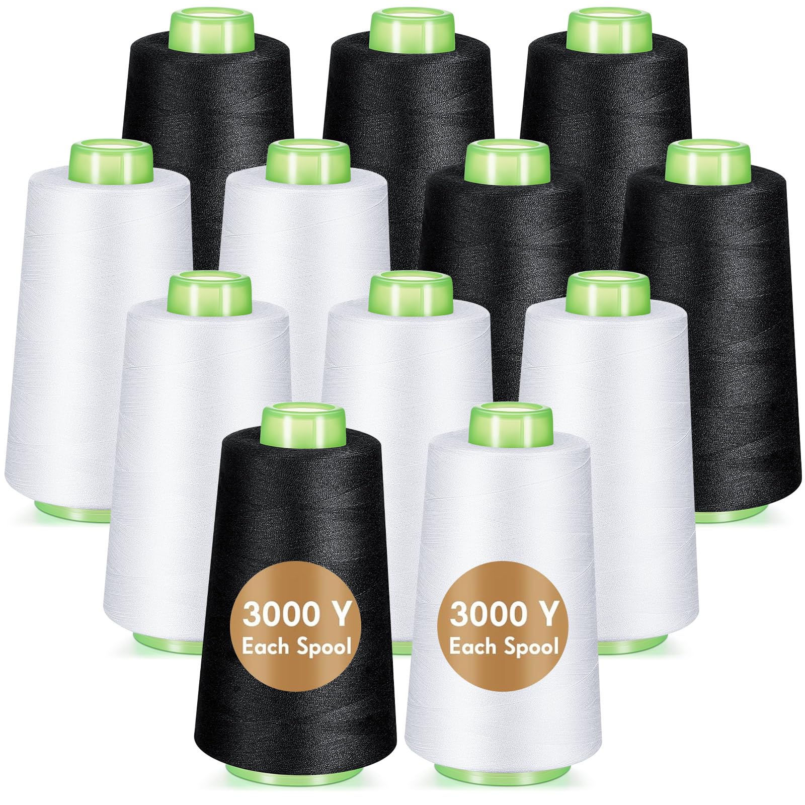 Timgle 12 conos de hilo de poliéster 40S/2 3000 yardas cada uno de hilo de serger conos de hilo de coser hilo de coser hilo de coser multiusos carretes de hilo de coser para overlock acolchado piezas