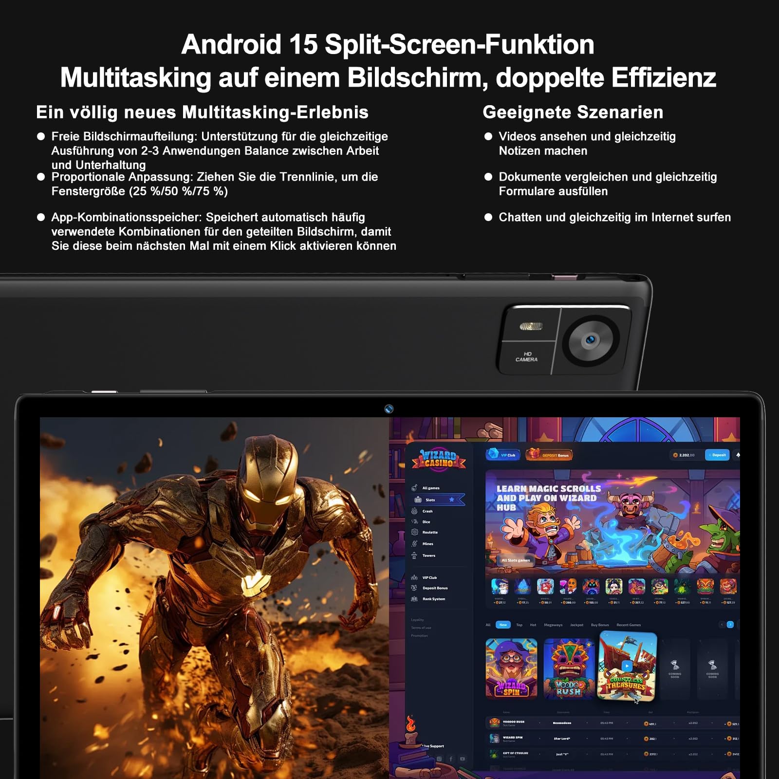 2026 Neuestes Android 15 Tablet 【30 GB RAM + 128 GB ROM+2TB】【Gemini AI】10.1 Zoll, , Widevine L1, Octa Core, 8000 mAh, 8 MP + 5 MP, BT 5.0, GPS,GMS,Tablets mit Maus, Tastatur und Schutzhülle-Schwarz