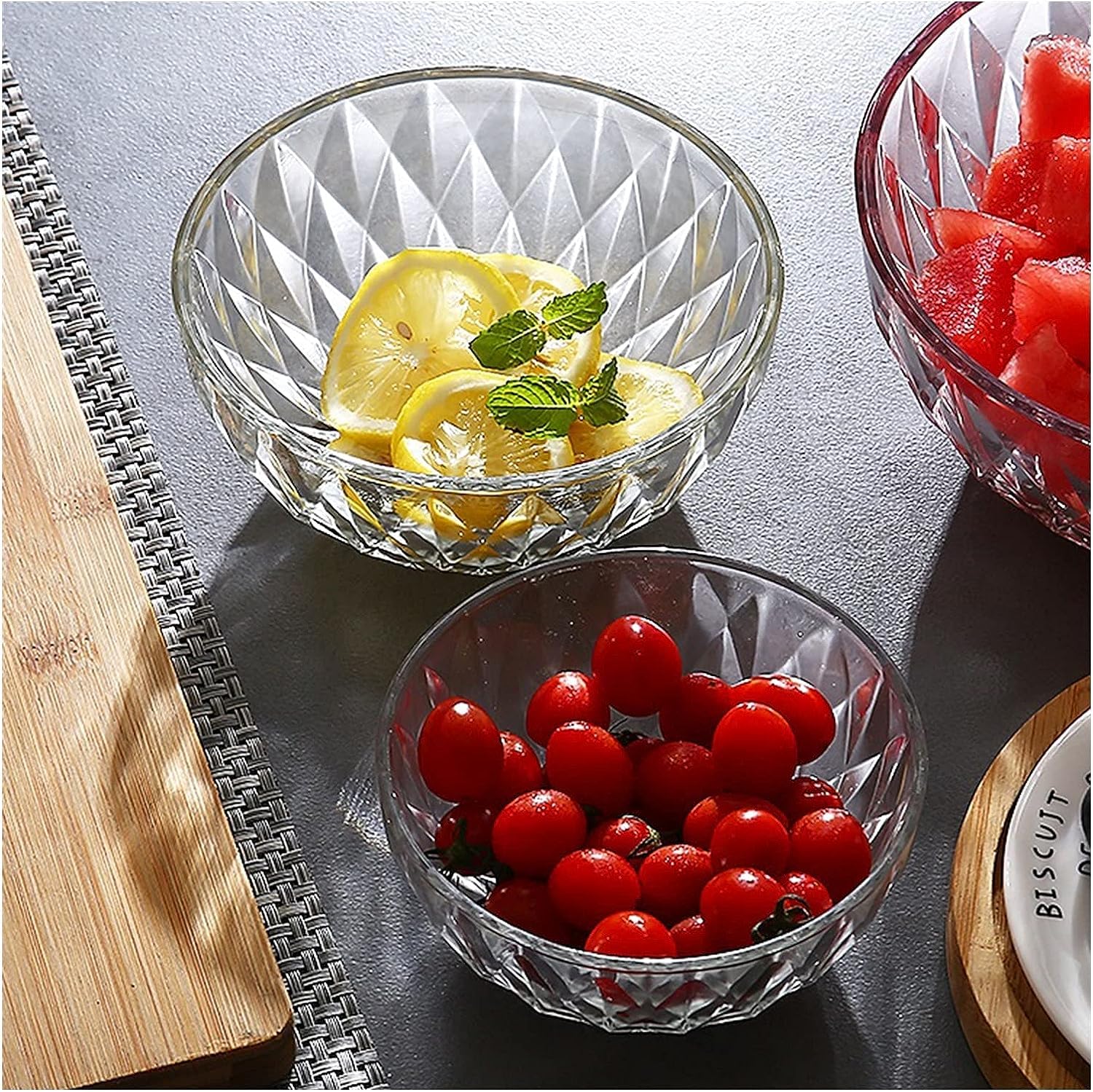 Saladier Bol à fruits, saladier, bols en verre Bol en verre transparent for la maison Plats à salade de fruits Réseau Dortoir Bol de riz rouge de nouilles instantanées Résistance aux bols à bonbons th