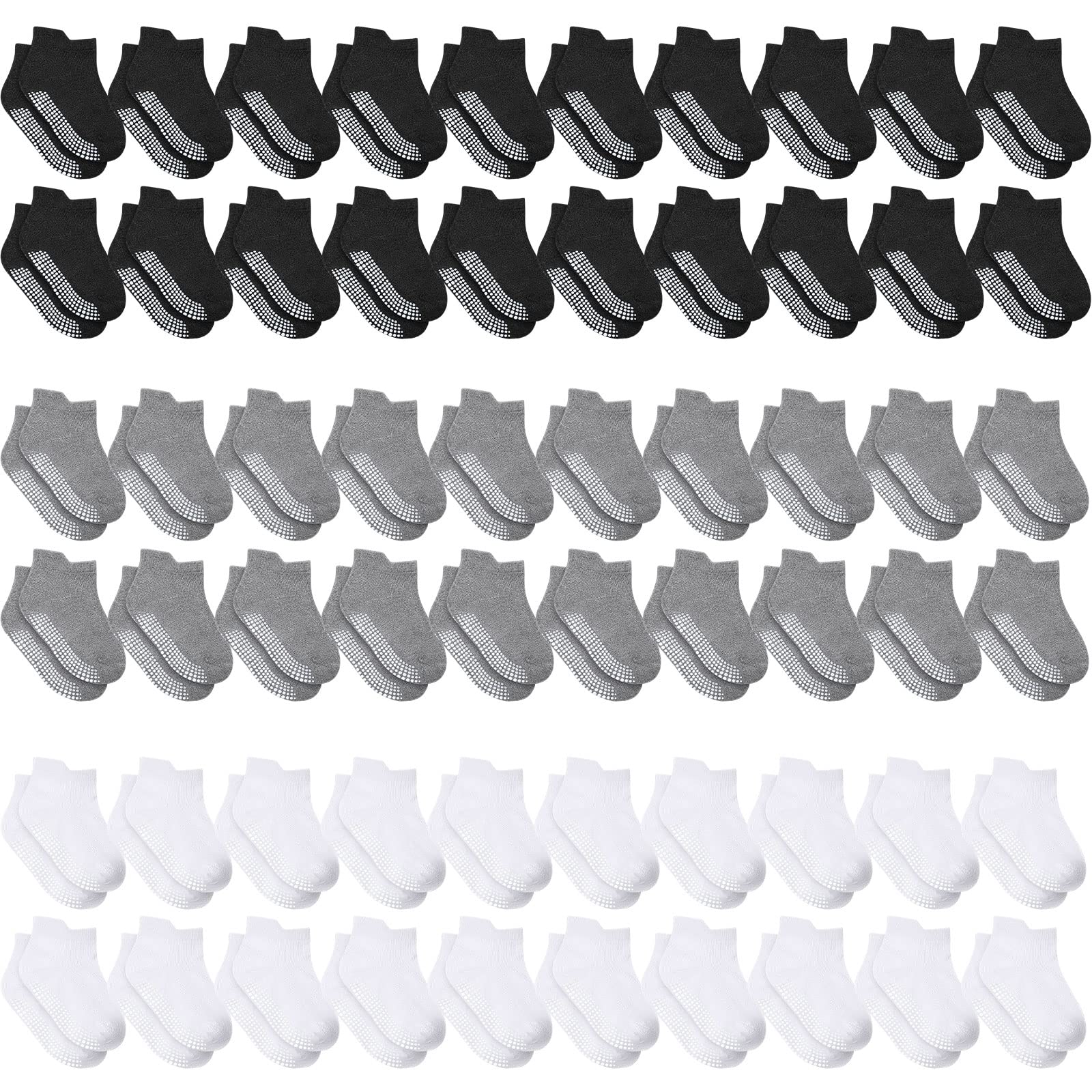 60 Pairs Non Slip Socks for Kids Baby Socks with Grippers Low Cut Non Skid Soles Baby Ankle Socks for 1-3 Years Kids Little Boys Girls, 3 Colors
