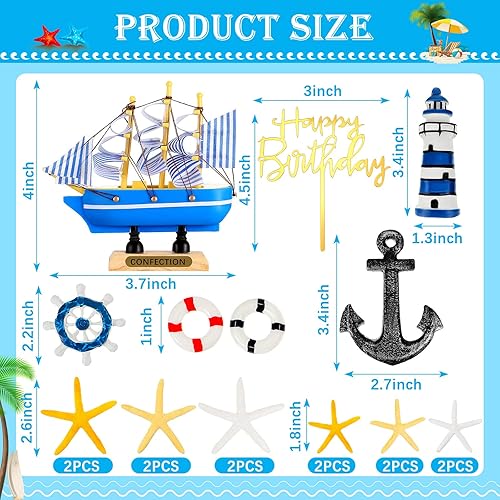 Miniatura 2 de 19 piezas de decoración náutica para tartas piratas, decoración de cupcakes náuticos para cumpleaños, boda, decoración de fiesta de verano